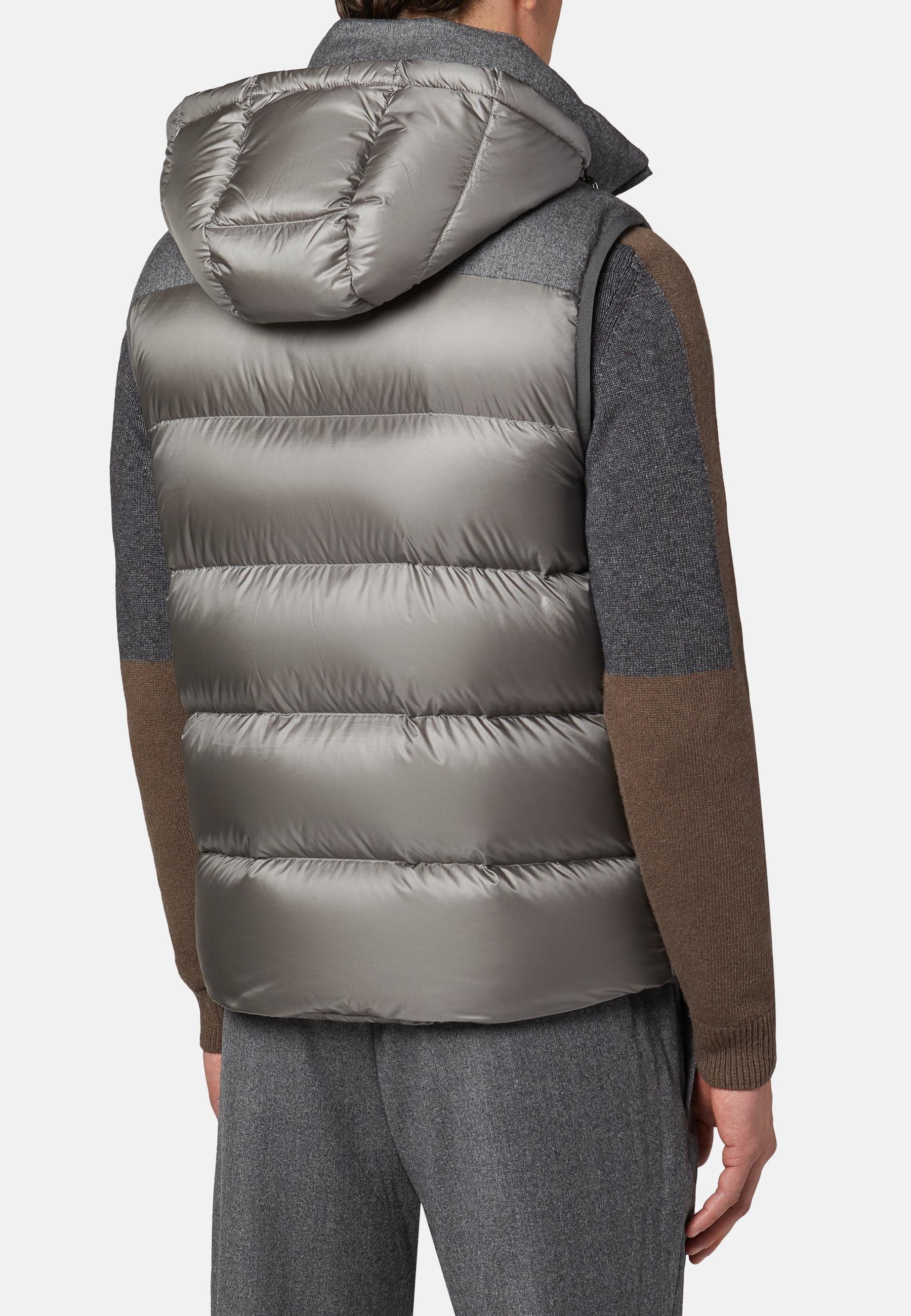 Grey Down-Filled Wool Gilet With Hood For Men, , large image number 5