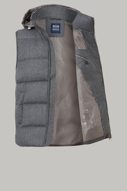 Grey Down-Filled Wool Gilet With Hood For Men, , large image number 8
