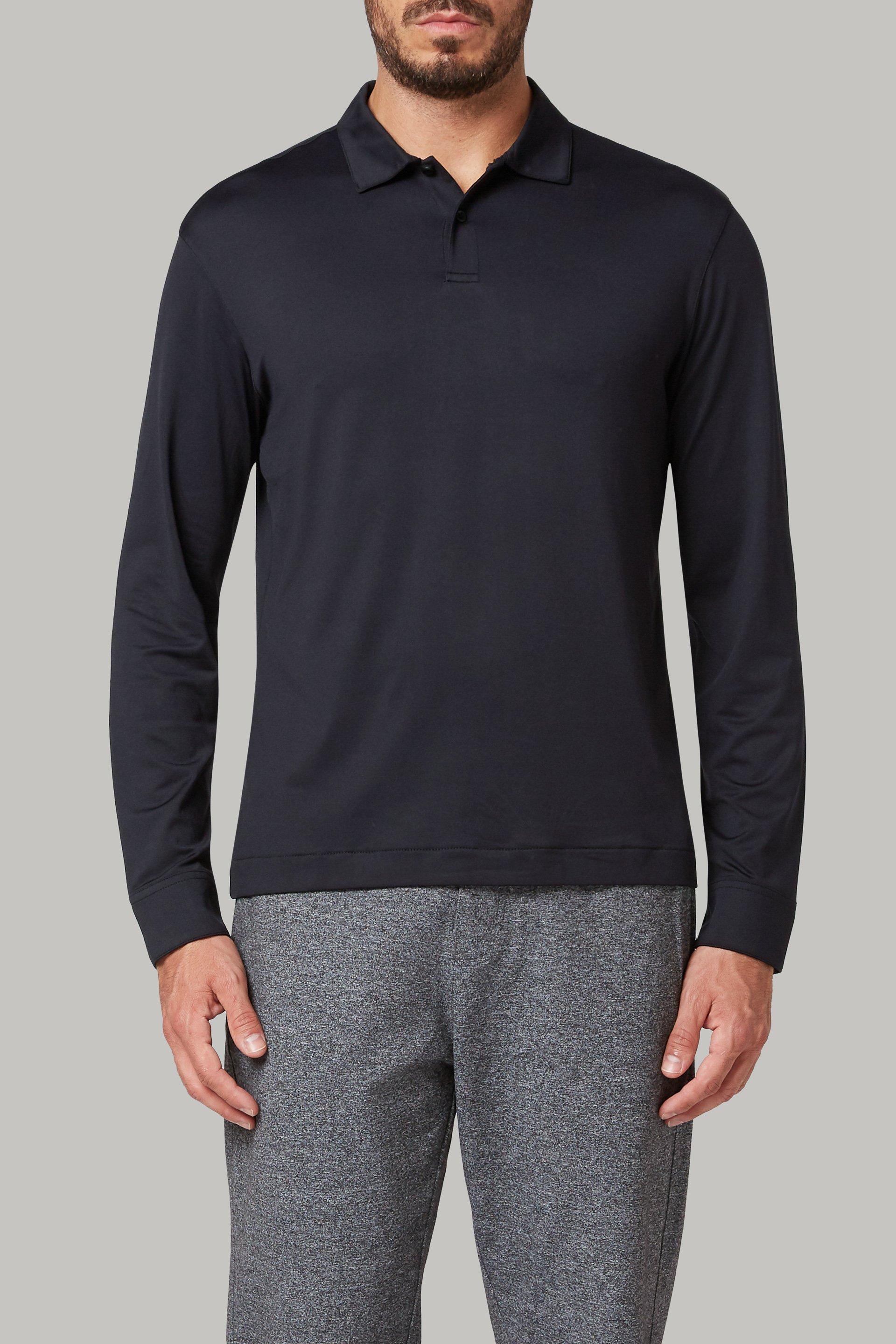 تي شيرت بولو نايلون أسود بأكمام طويلة للرجال - عادي, 3901_NERO, large image number 0