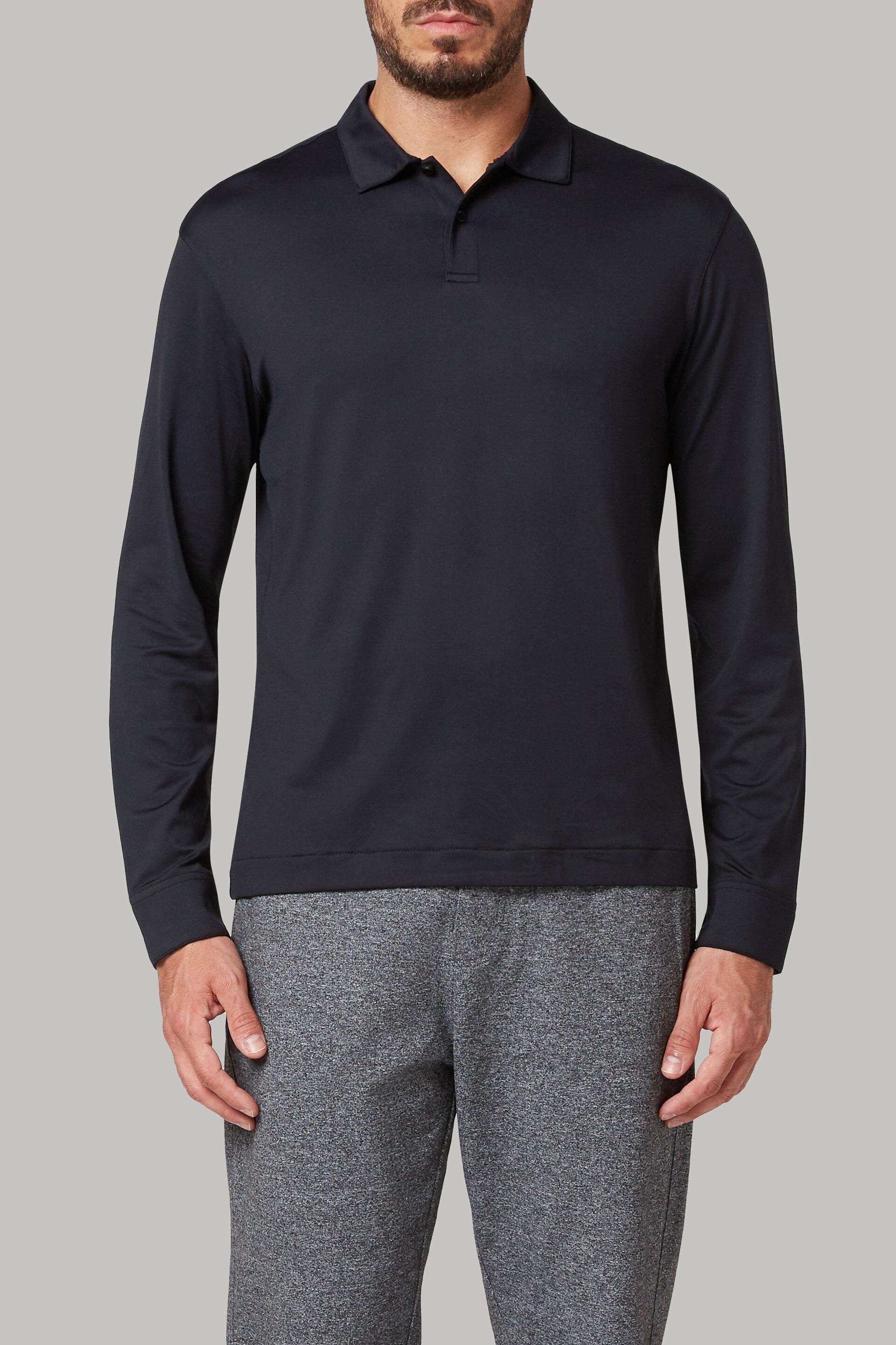 تي شيرت بولو نايلون أسود بأكمام طويلة للرجال - عادي, 3901_NERO, large image number 3