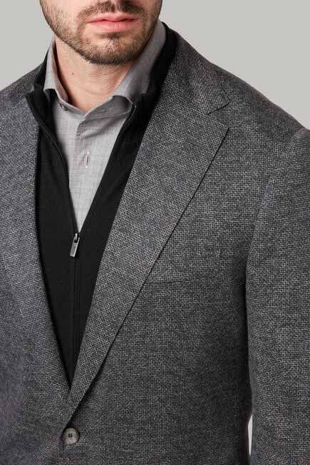 Grey Printed Wool Jersey Jacket, Grey, large image number 3