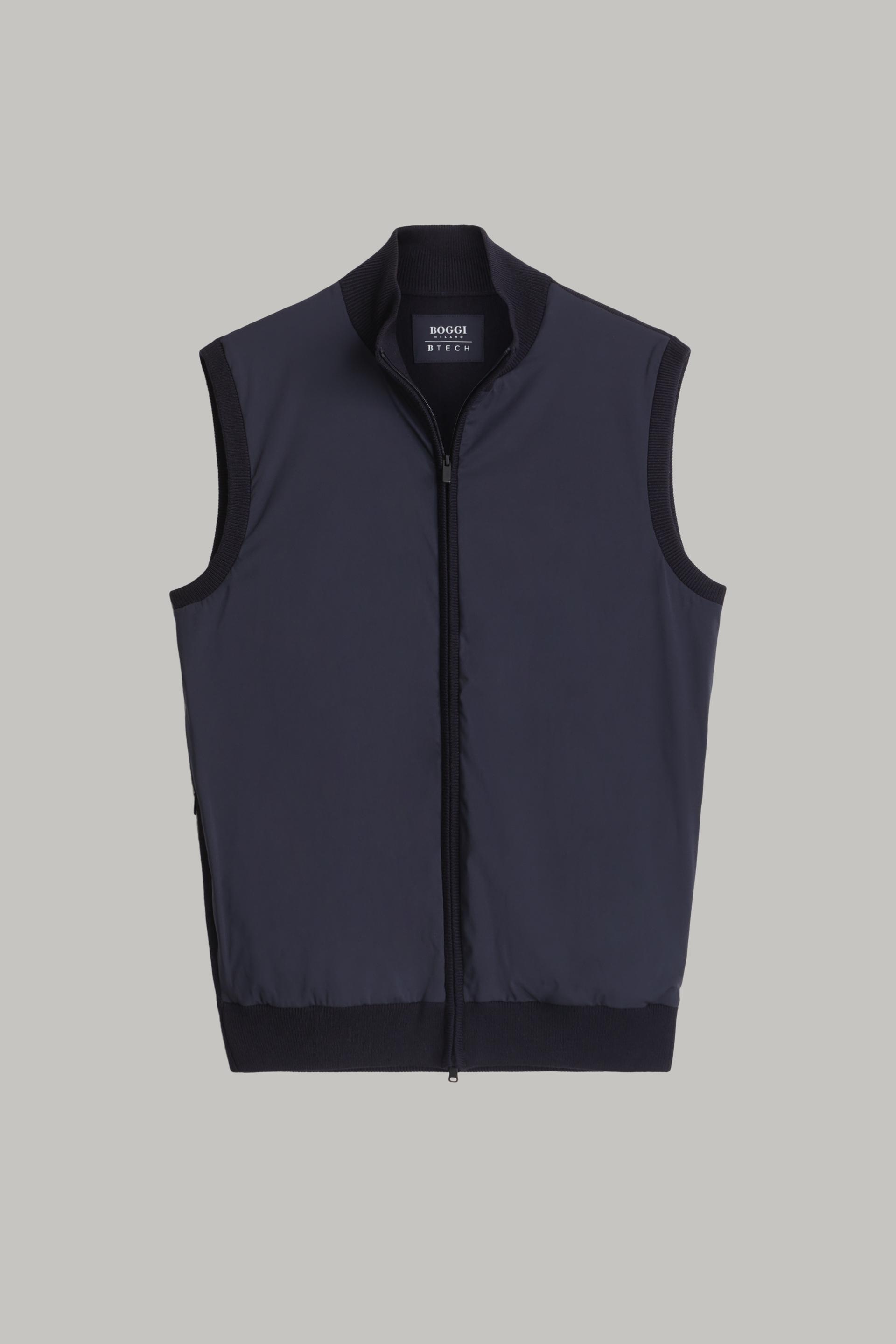 Navy Full-Zip Merino Wool And Jersey Knitted Waistcoat For Men - Regular, 3901_NAVY, large image number 1