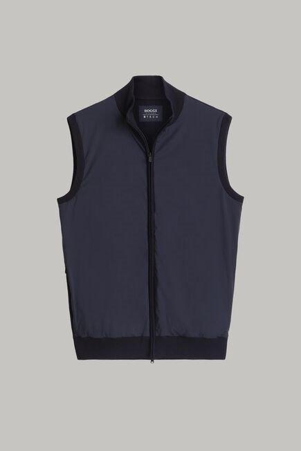 Navy Full-Zip Merino Wool And Jersey Knitted Waistcoat For Men - Regular, 3901_NAVY, large image number 3