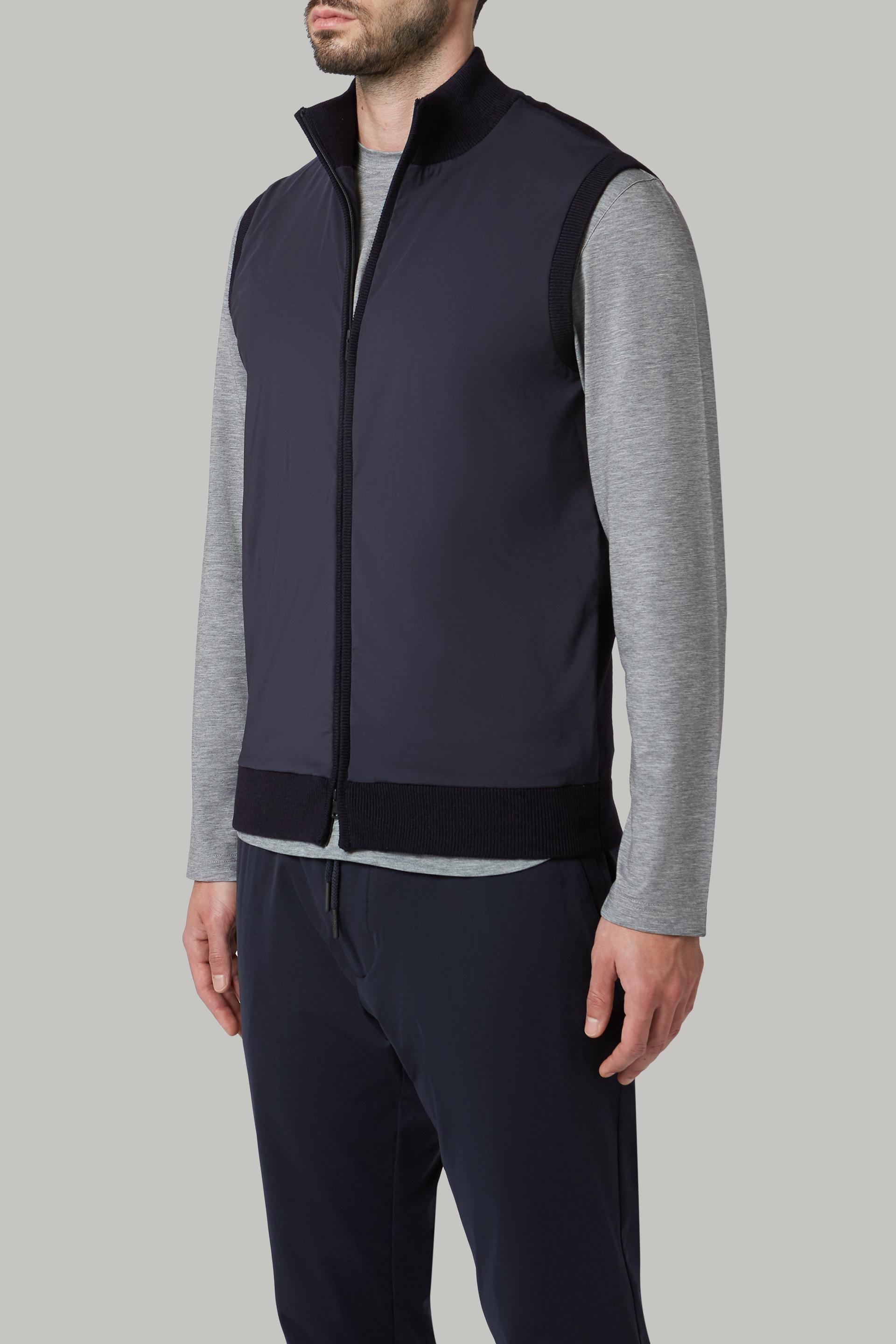Navy Full-Zip Merino Wool And Jersey Knitted Waistcoat For Men - Regular, 3901_NAVY, large image number 4