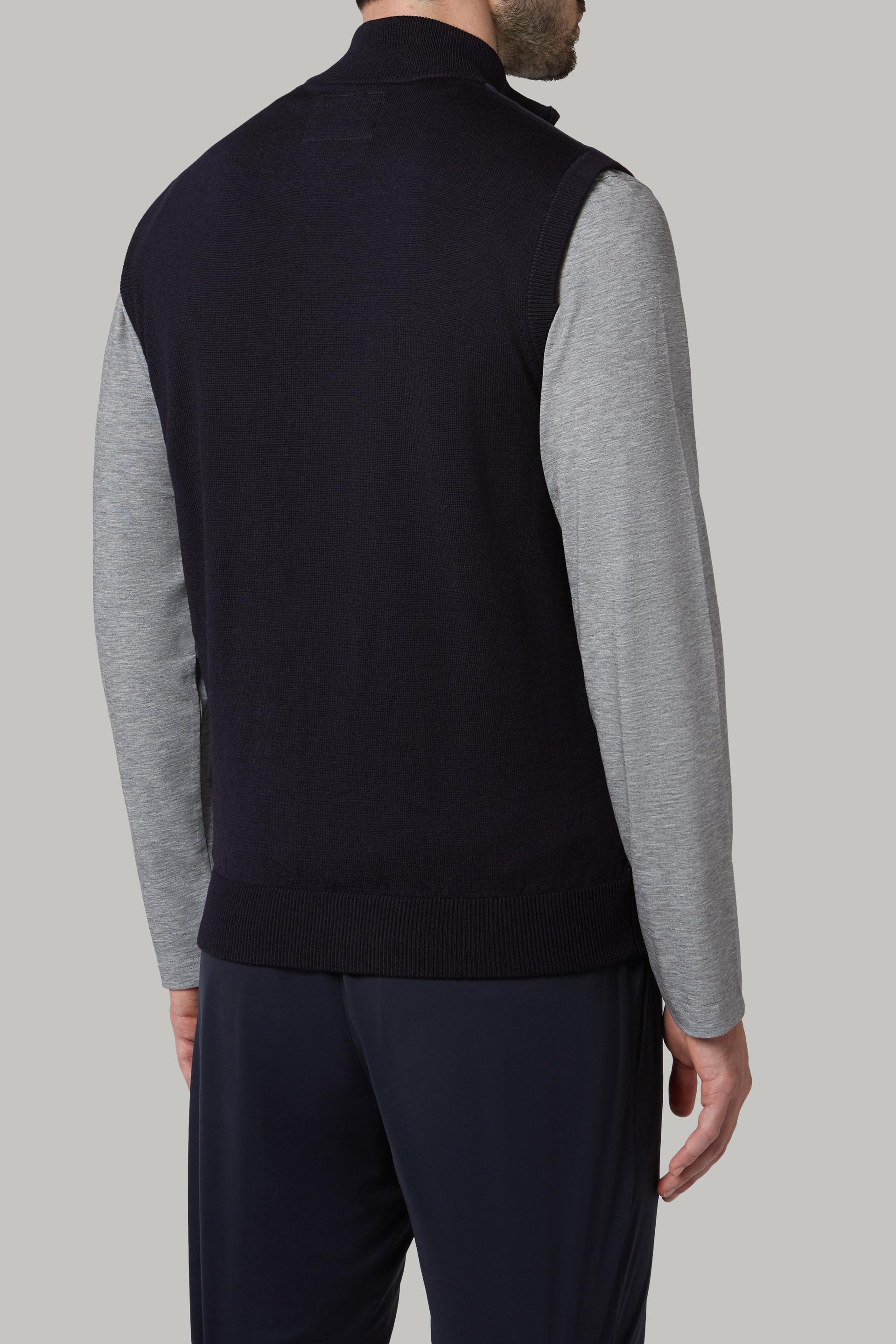 Navy Full-Zip Merino Wool And Jersey Knitted Waistcoat For Men - Regular, 3901_NAVY, large image number 6