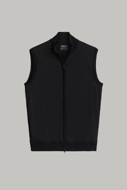 Black Full-Zip Merino Wool And Jersey Knitted Waistcoat For Men - Regular, 3901_NERO, large image number 1