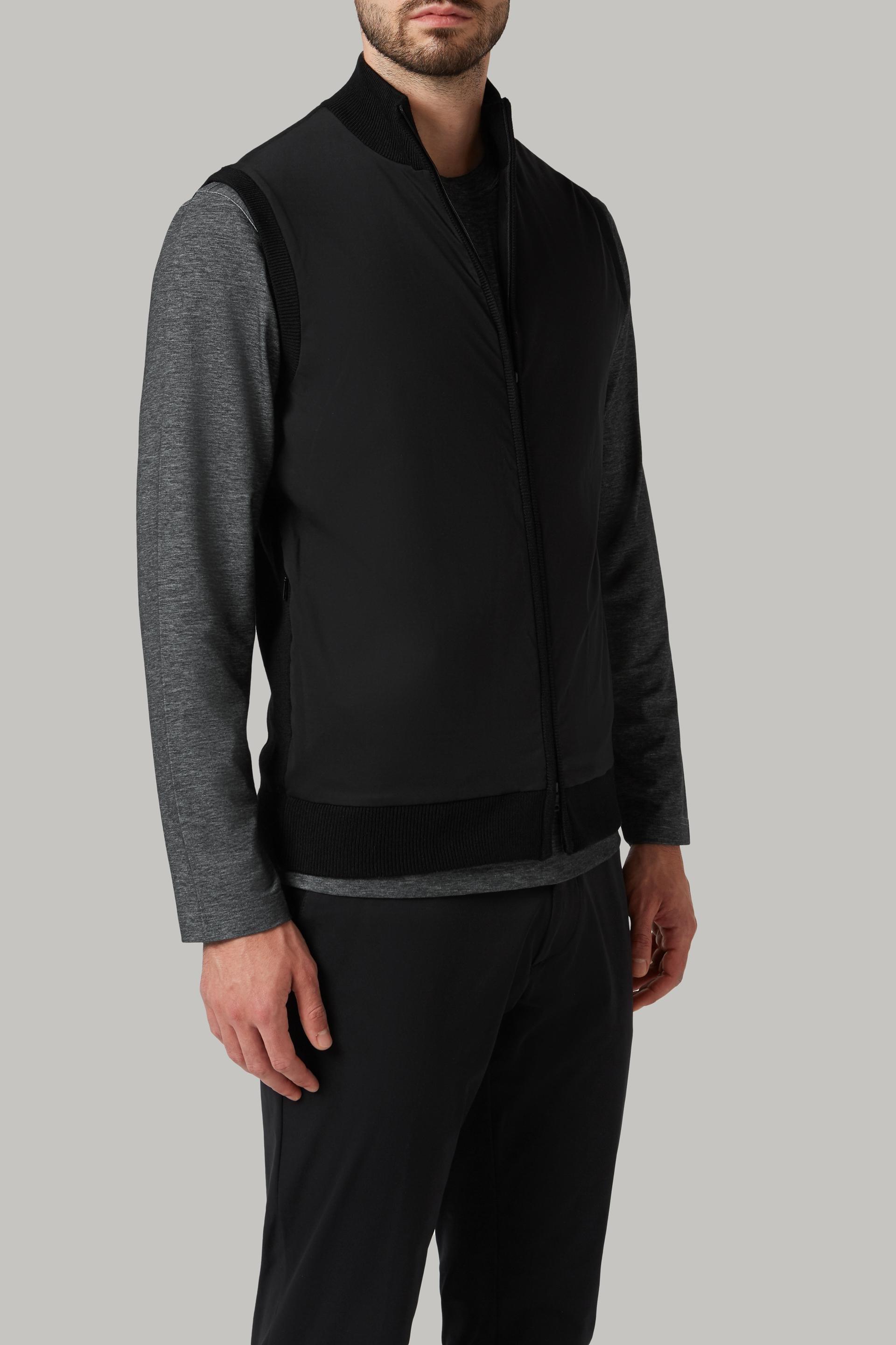 Black Full-Zip Merino Wool And Jersey Knitted Waistcoat For Men - Regular, 3901_NERO, large image number 2