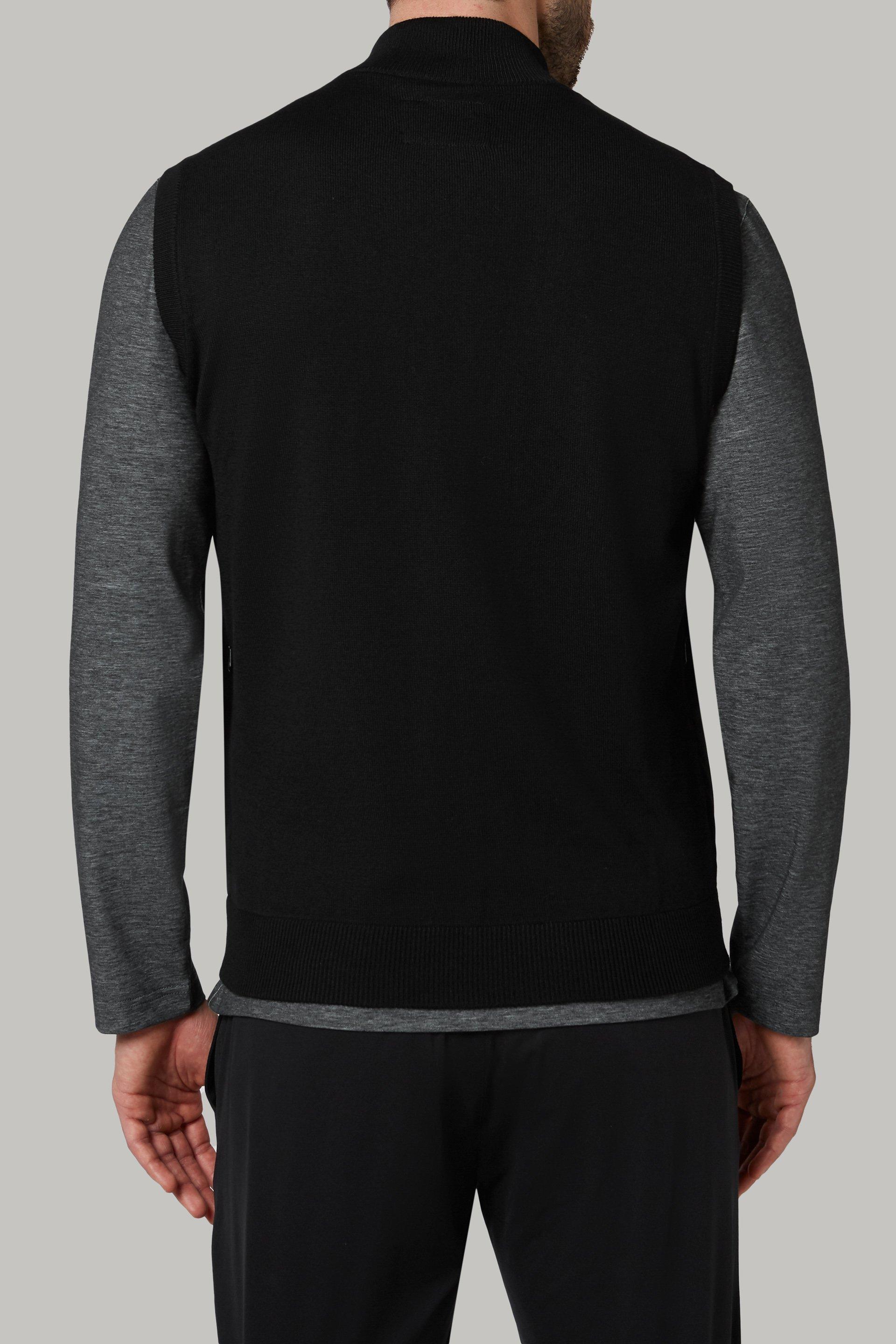 Black Full-Zip Merino Wool And Jersey Knitted Waistcoat For Men - Regular, 3901_NERO, large image number 4