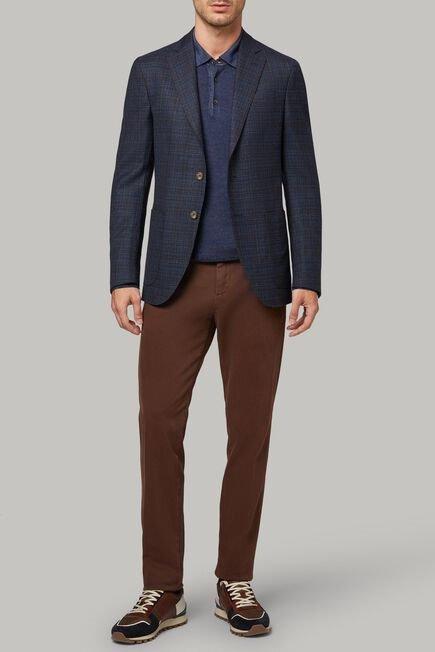 Blue Brown Checked Wool And Silk Jacket, , large image number 0