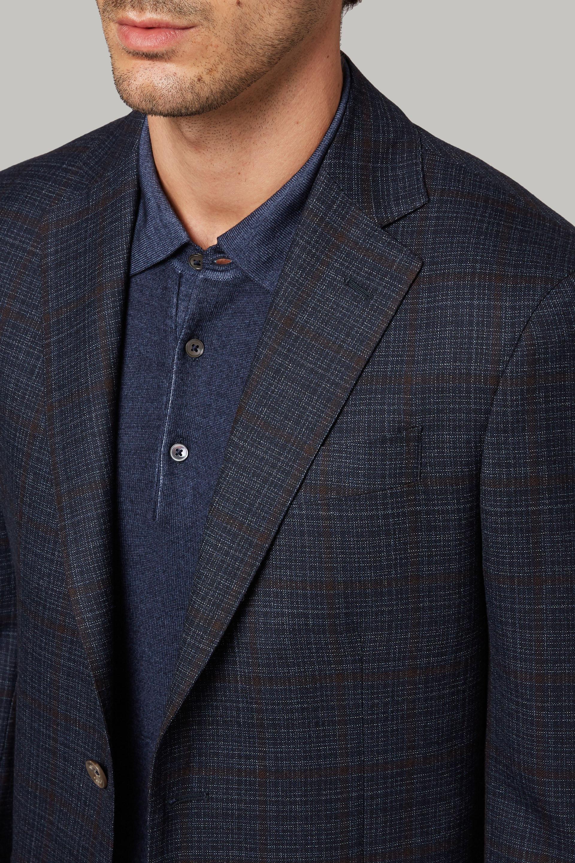 Blue Brown Checked Wool And Silk Jacket, , large image number 1