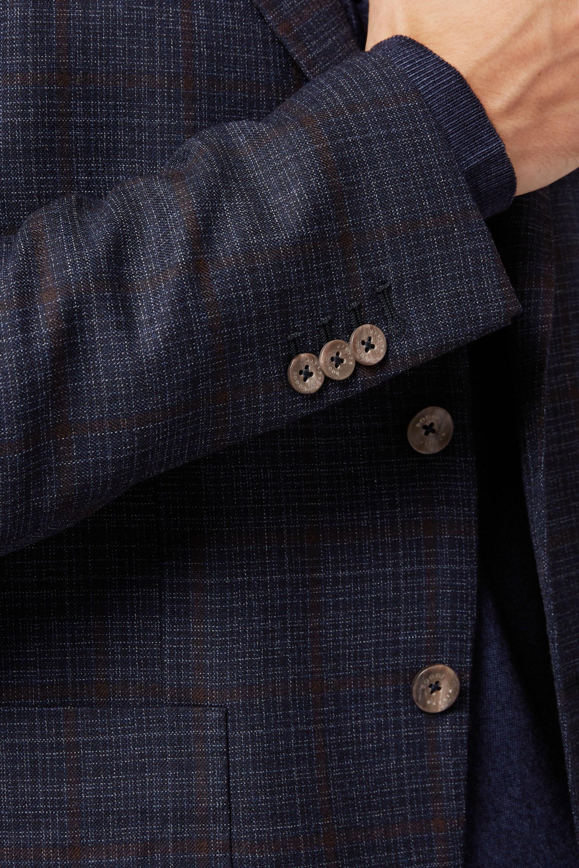 Blue Brown Checked Wool And Silk Jacket, , large image number 3