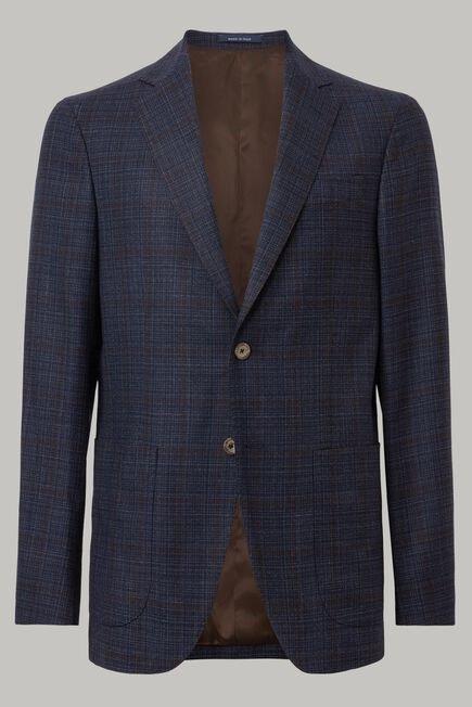 Blue Brown Checked Wool And Silk Jacket, , large image number 7