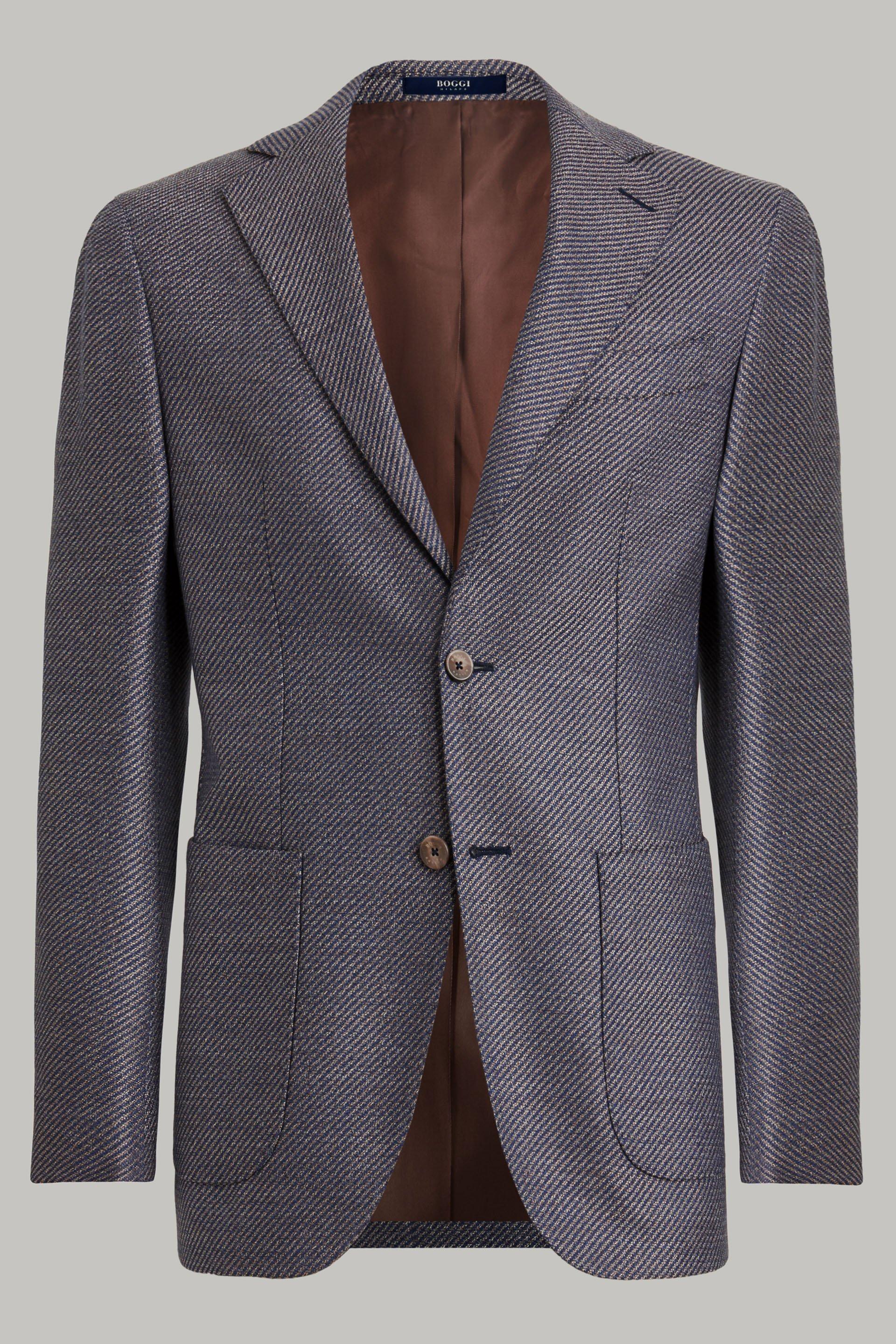 Dark Brown Light Blue Diagonal Wool Jacket For Men - Regular, 3901_MAAZ, large image number 0
