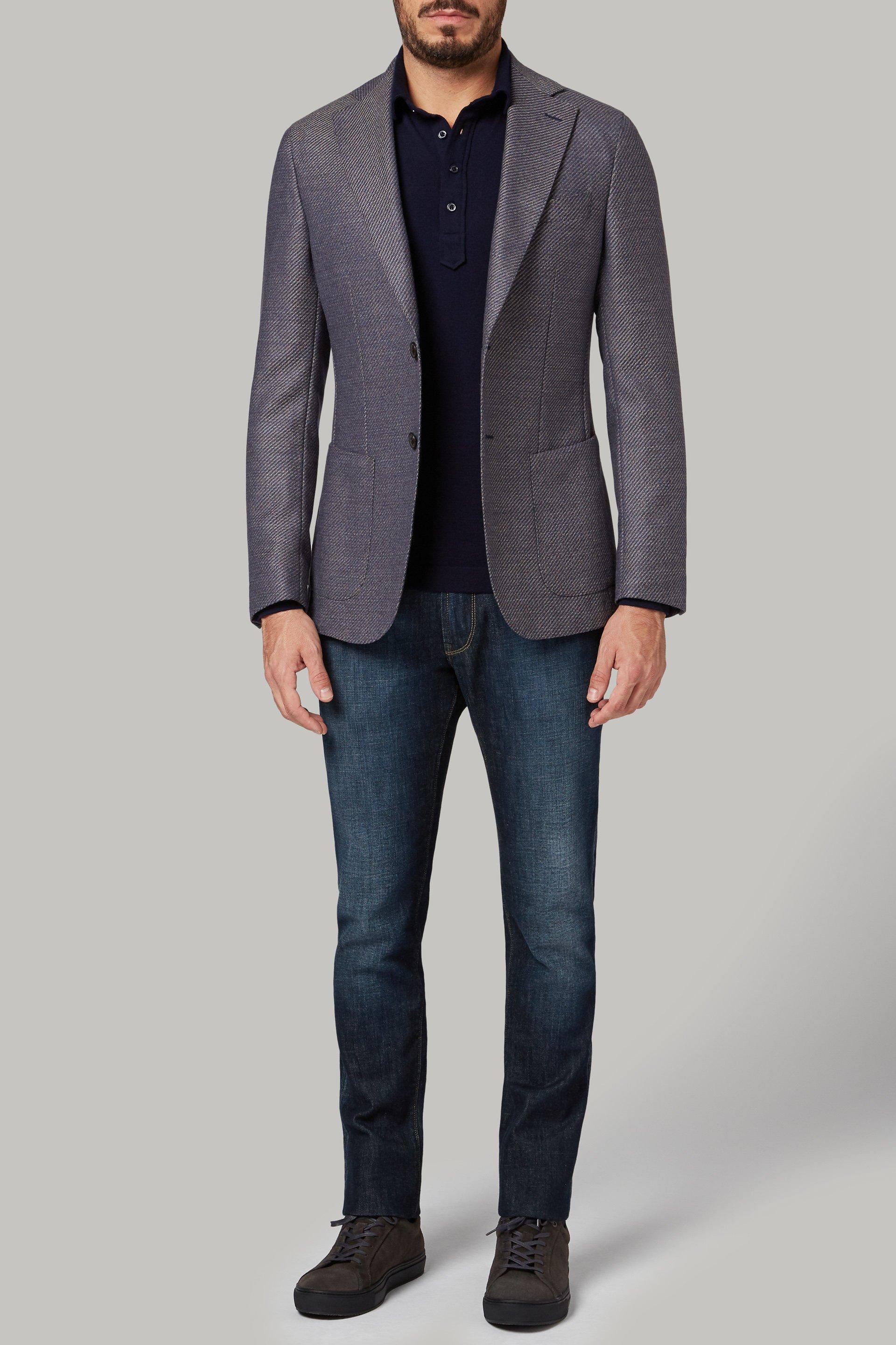 Dark Brown Light Blue Diagonal Wool Jacket For Men - Regular, 3901_MAAZ, large image number 1