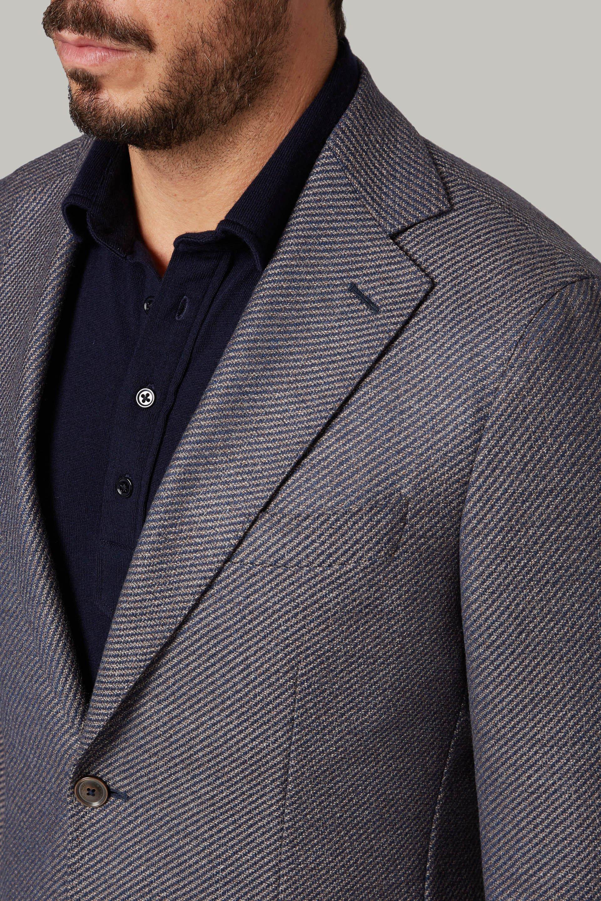 Dark Brown Light Blue Diagonal Wool Jacket For Men - Regular, 3901_MAAZ, large image number 2