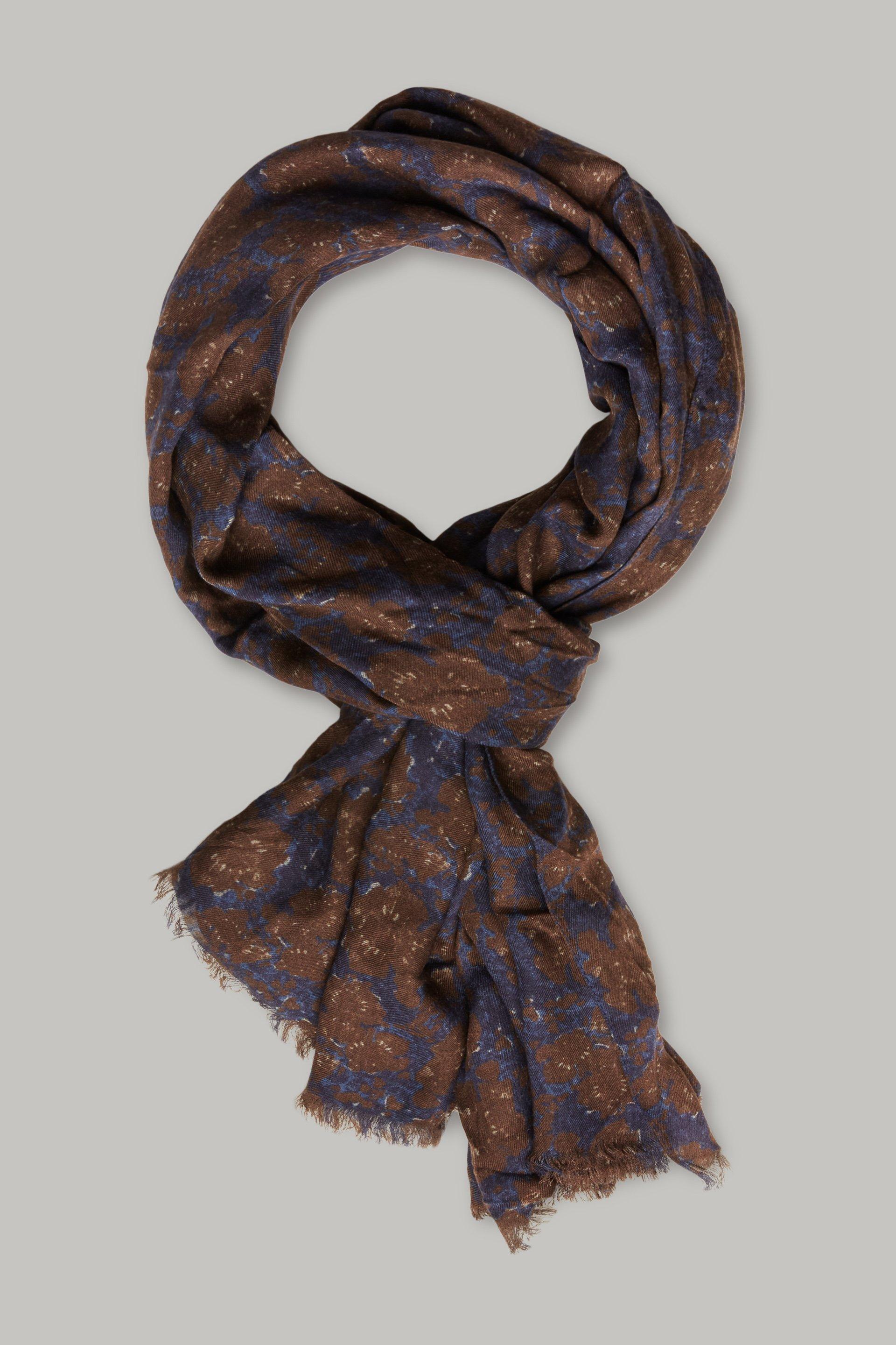 Navy Dark Brown Floral Cashmere And Modal Scarf For Men, , large image number 0