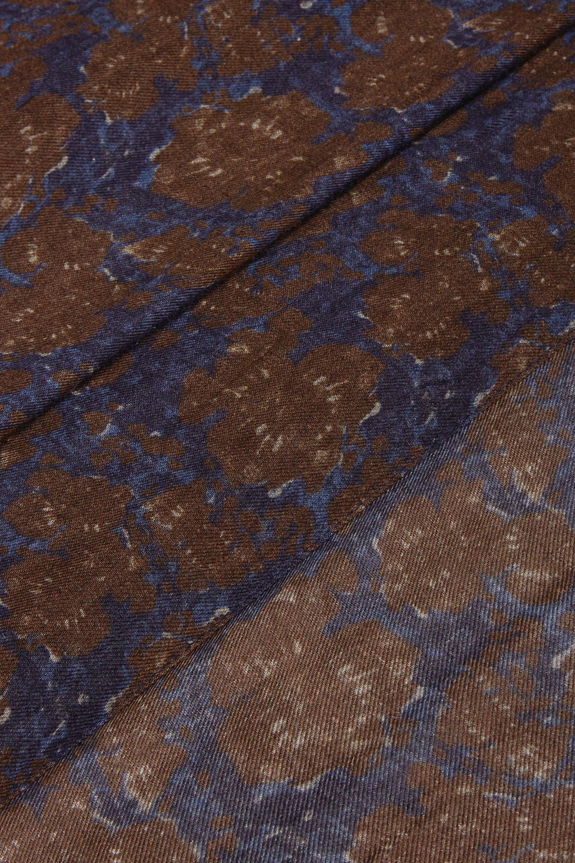 Navy Dark Brown Floral Cashmere And Modal Scarf For Men, , large image number 1