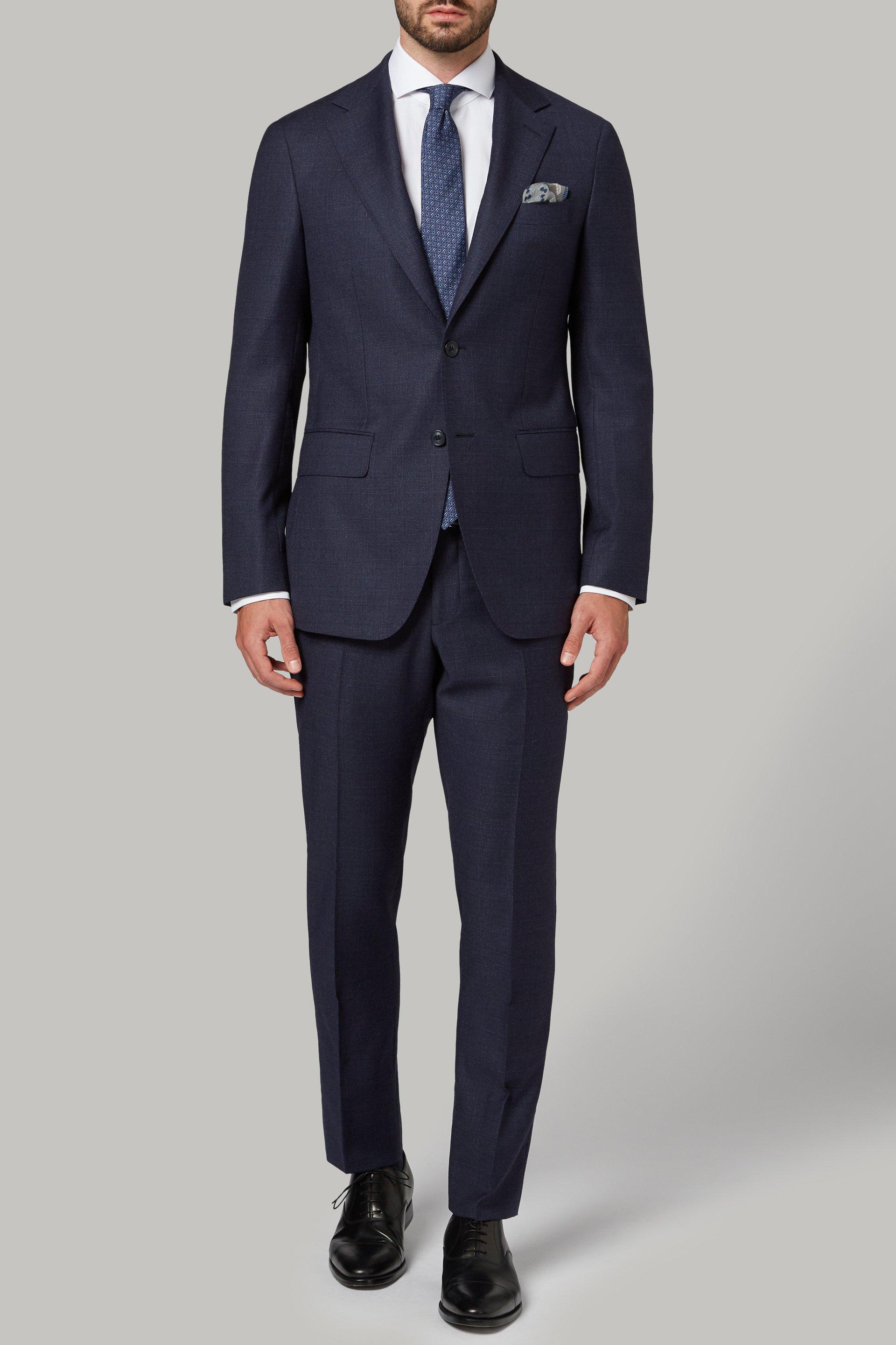 Blue Prince Of Wales Check Wool Suit For Men - Regular, 3901_BLU, large image number 0