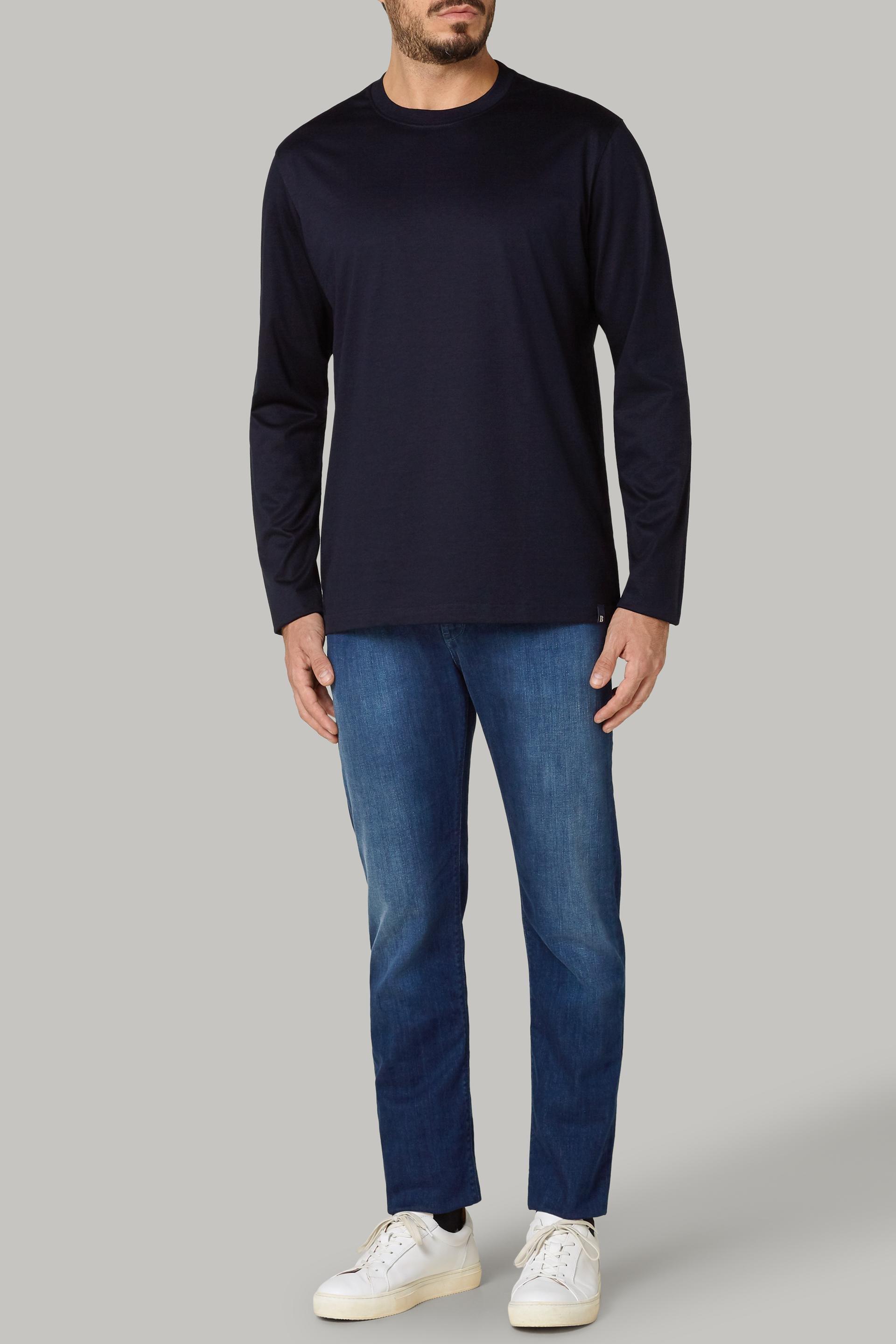 Blue Long-Sleeved Pima Cotton Jersey T-Shirt, , large image number 0
