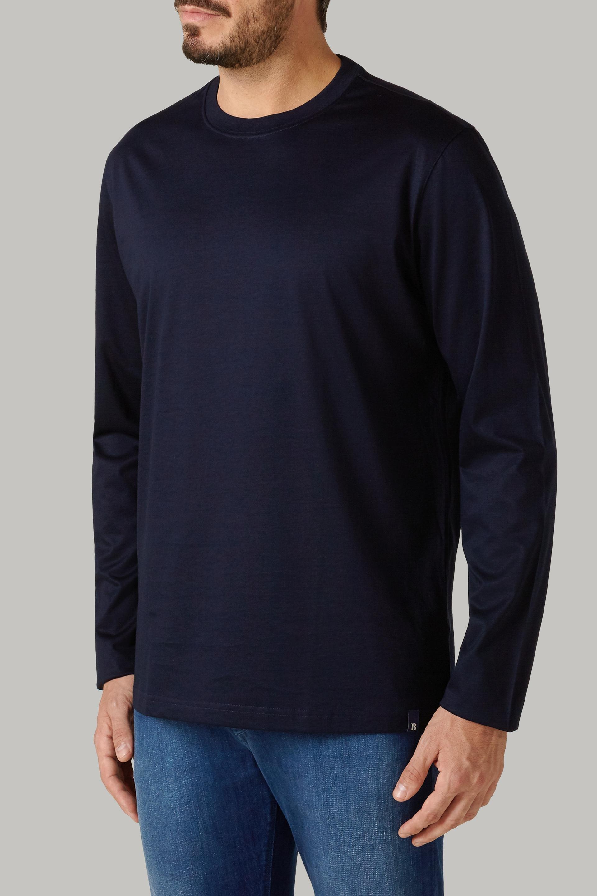 Blue Long-Sleeved Pima Cotton Jersey T-Shirt, , large image number 1