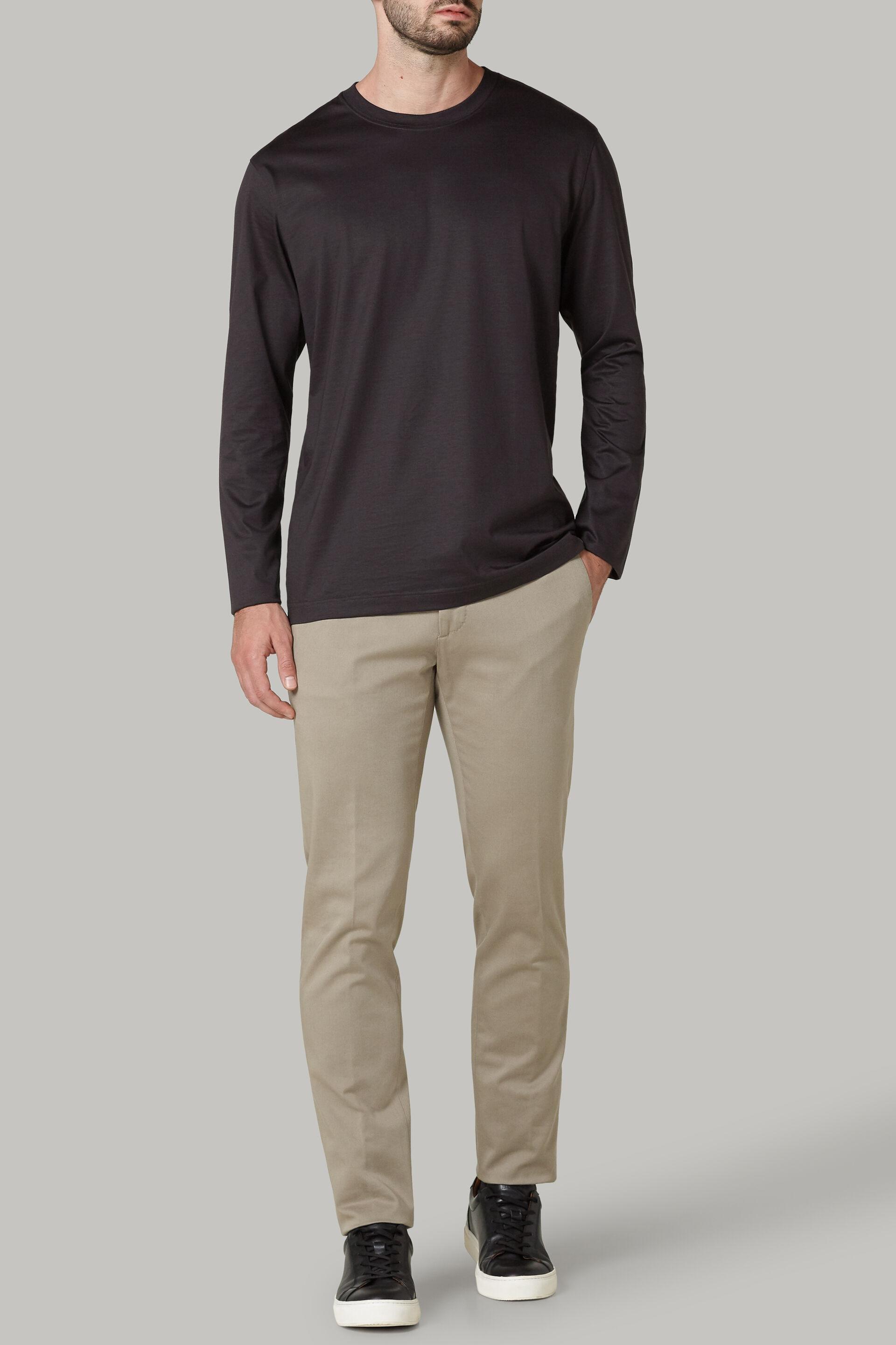 Long-Sleeved Pima Cotton Jersey T-Shirt, Charcoal, large image number 0