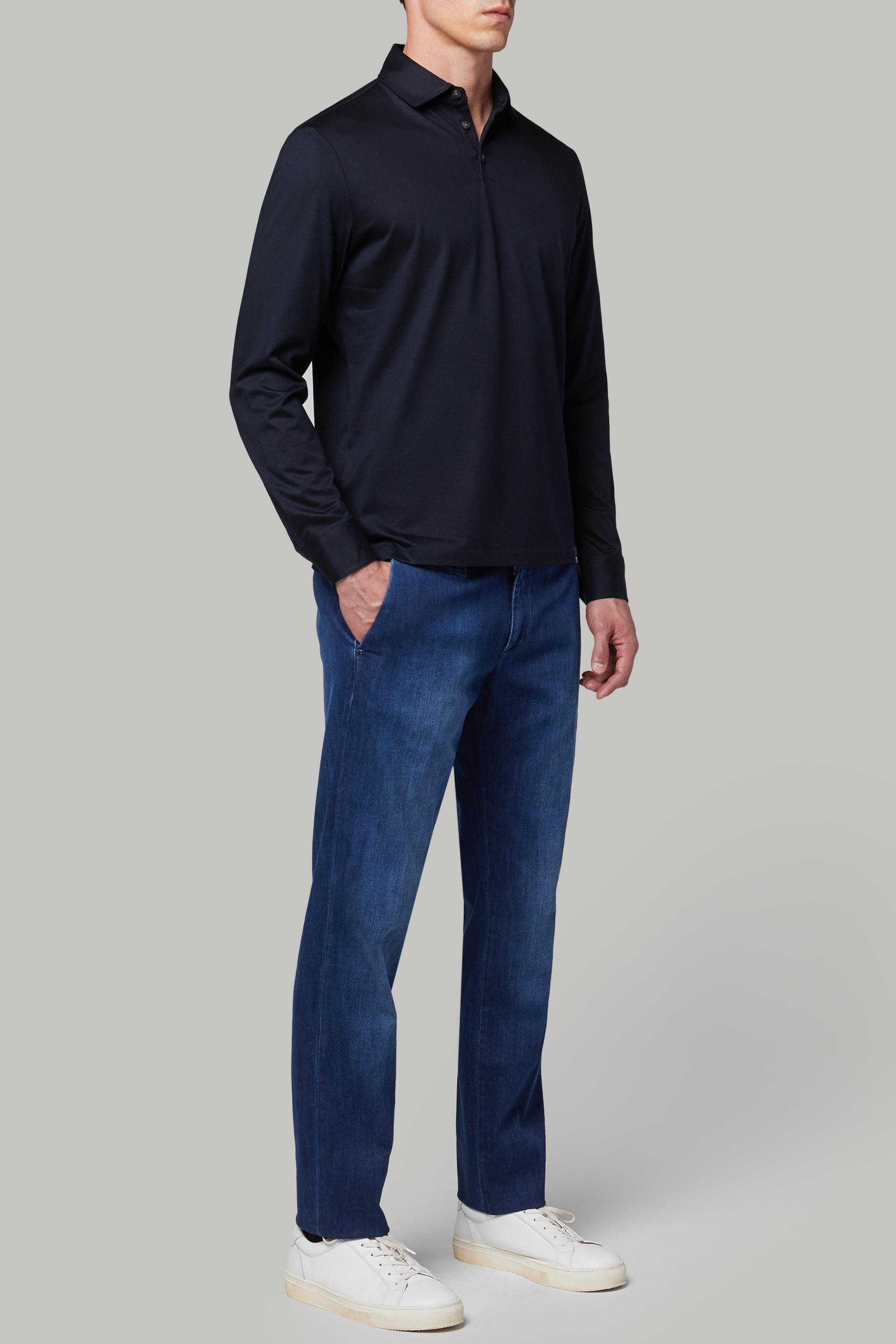 Blue Pima Cotton Jersey Polo Shirt, , medium