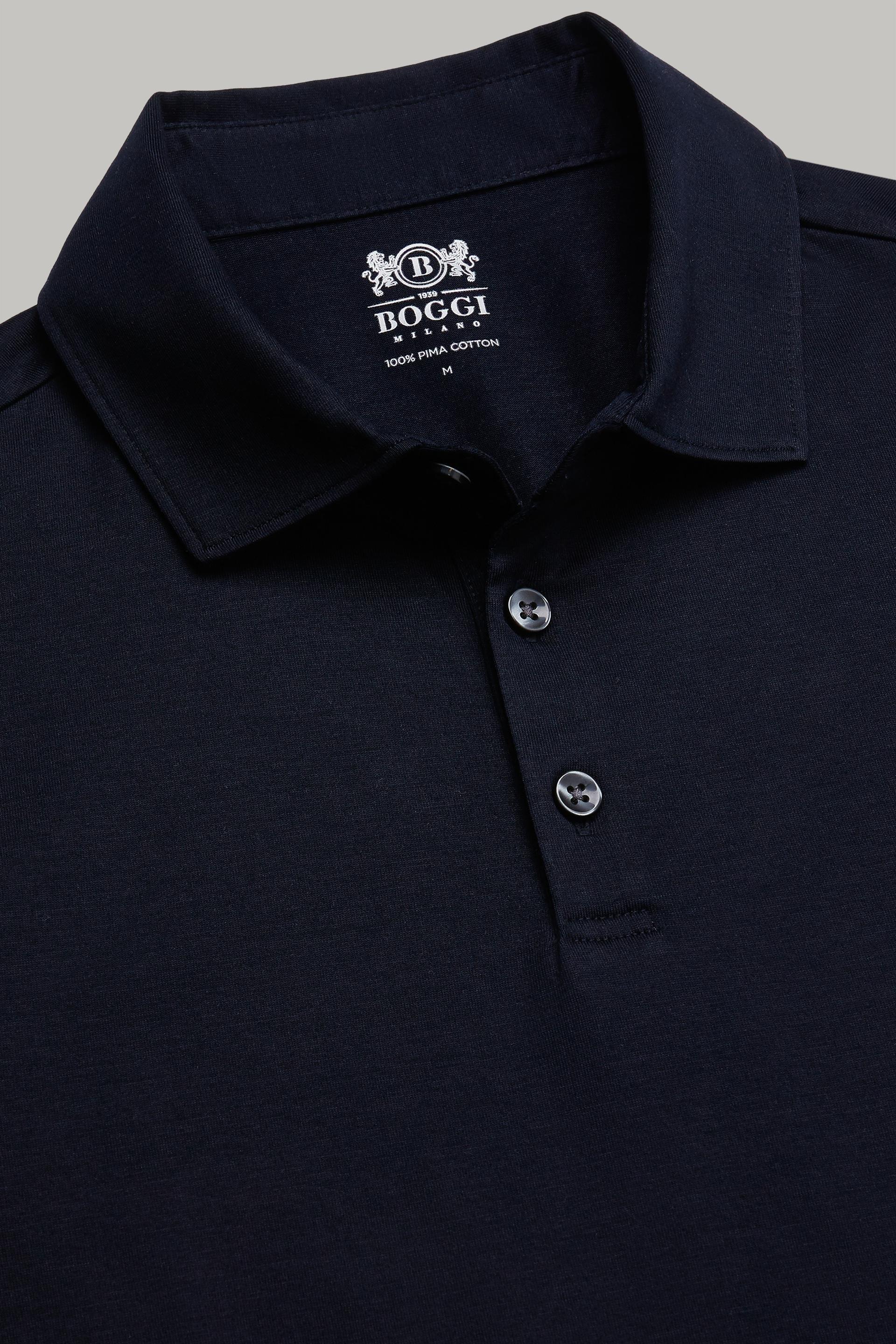 Long Sleeved Regular Fit Polo Shirt In Pima Cotton Jersey Blue, Navy blue, large image number 4