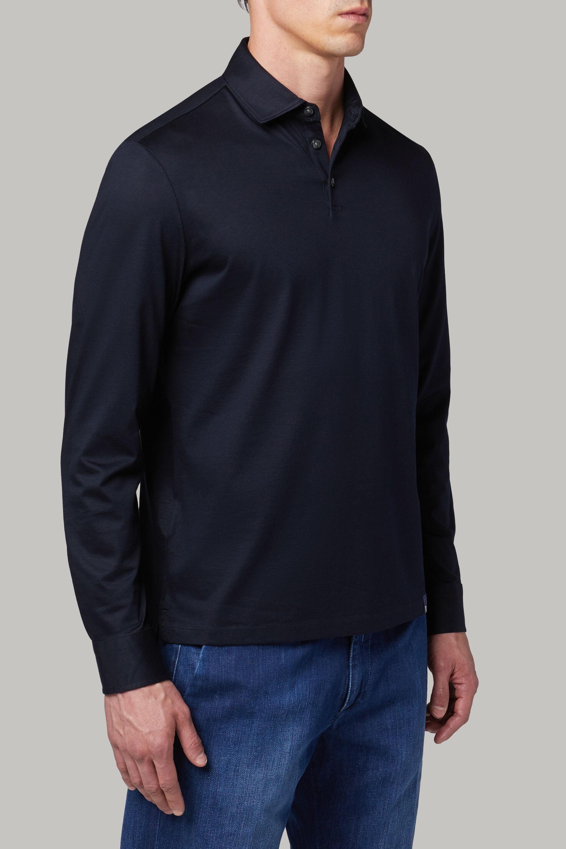 Long Sleeved Regular Fit Polo Shirt In Pima Cotton Jersey Blue, Navy blue, large image number 5