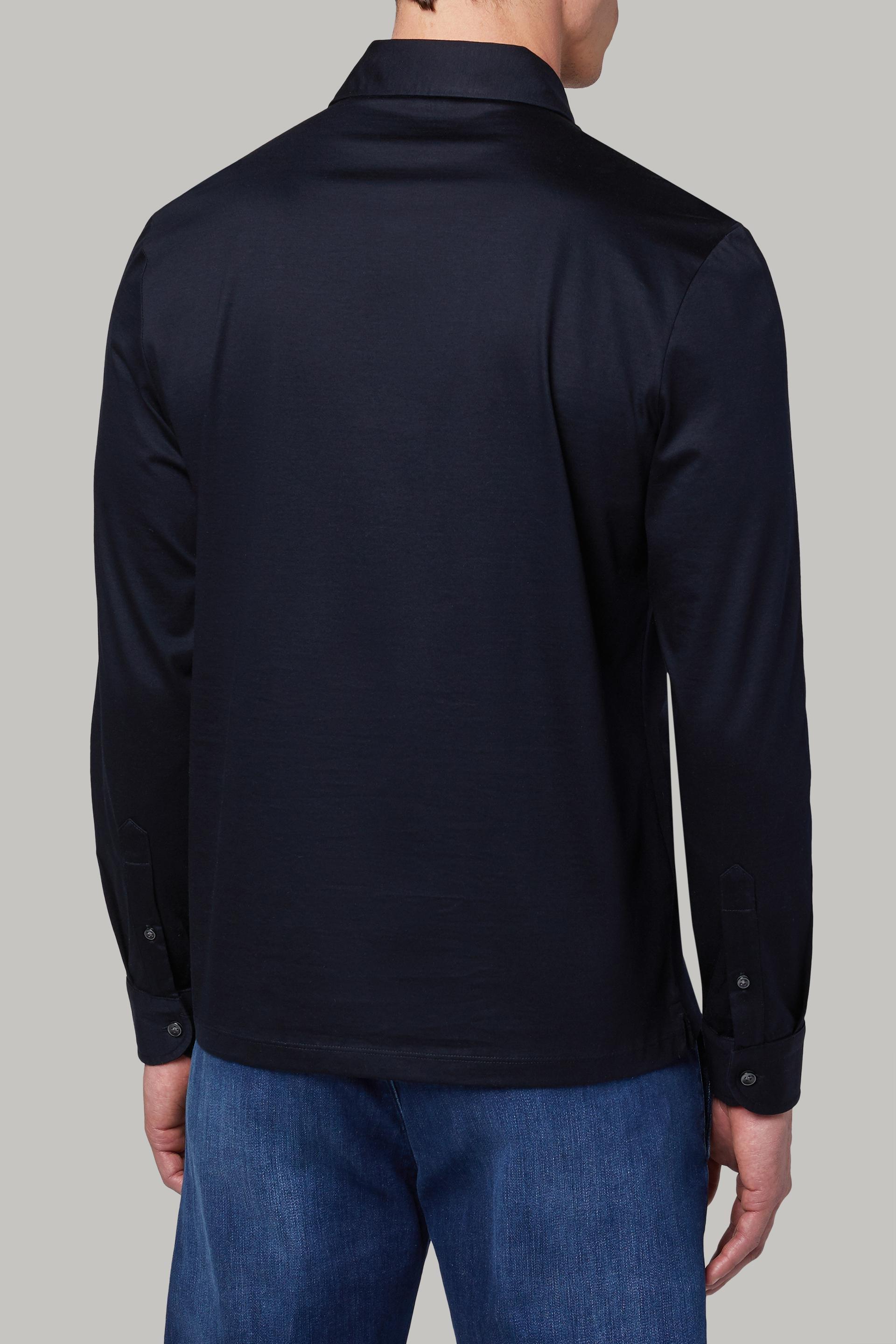 Long Sleeved Regular Fit Polo Shirt In Pima Cotton Jersey Blue, Navy blue, large image number 6