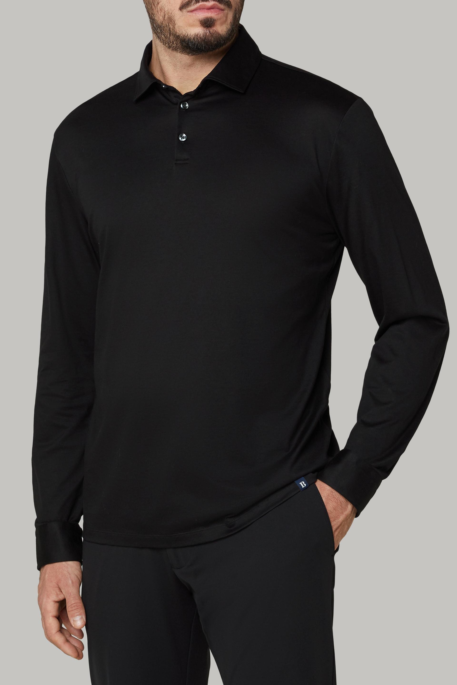 Black Pima Cotton Jersey Polo Shirt, , large image number 1