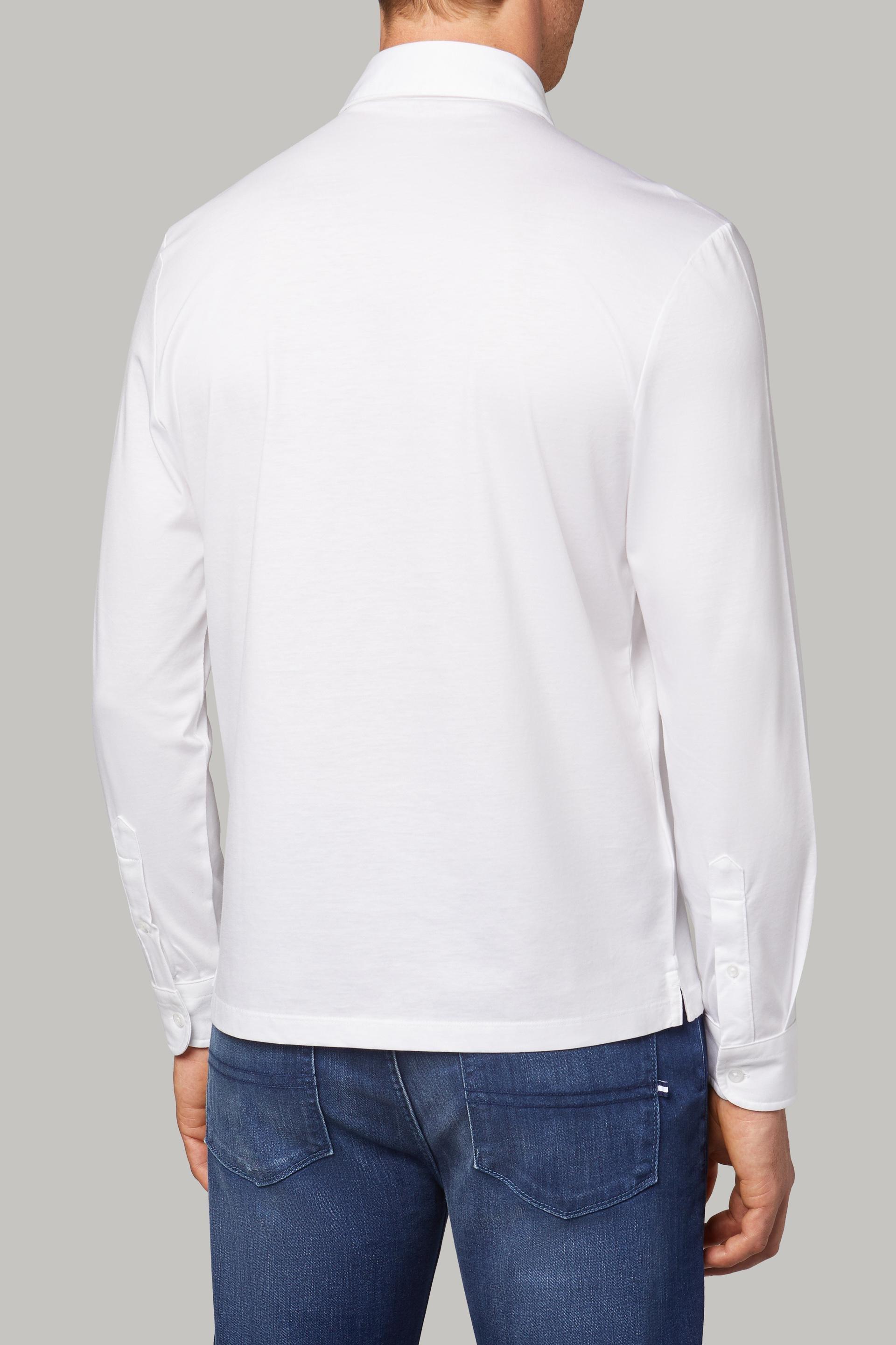 Long Sleeved Regular Fit Polo Shirt In Pima Cotton Jersey White, White, large image number 4