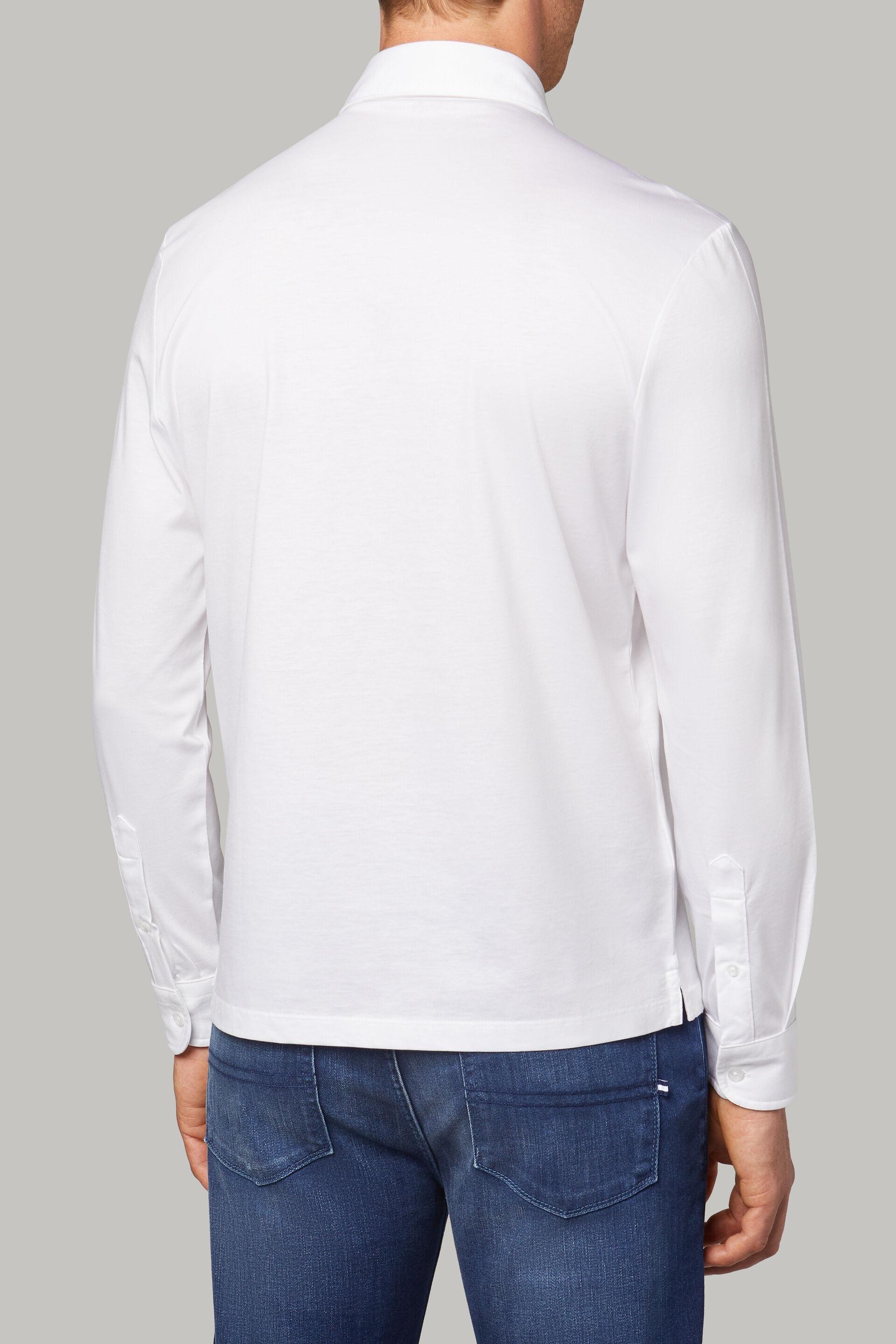 قميص بولو بقصة عادية وأكمام طويلة من جيرسي قطن بيما باللون الأبيض, White, large image number 8