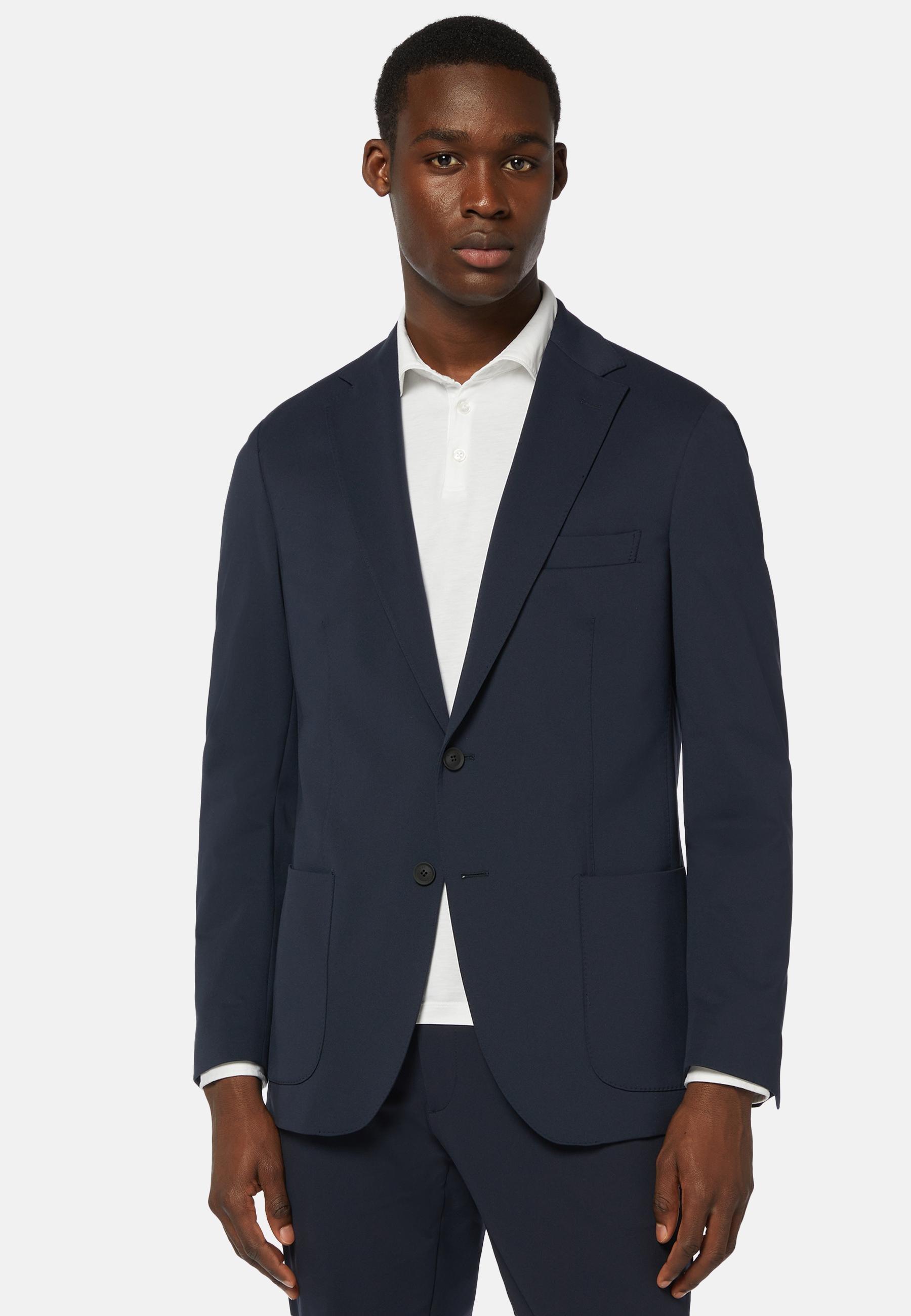 Blazer in Navy Nylon Stretch B-Tech, Navy blue, medium