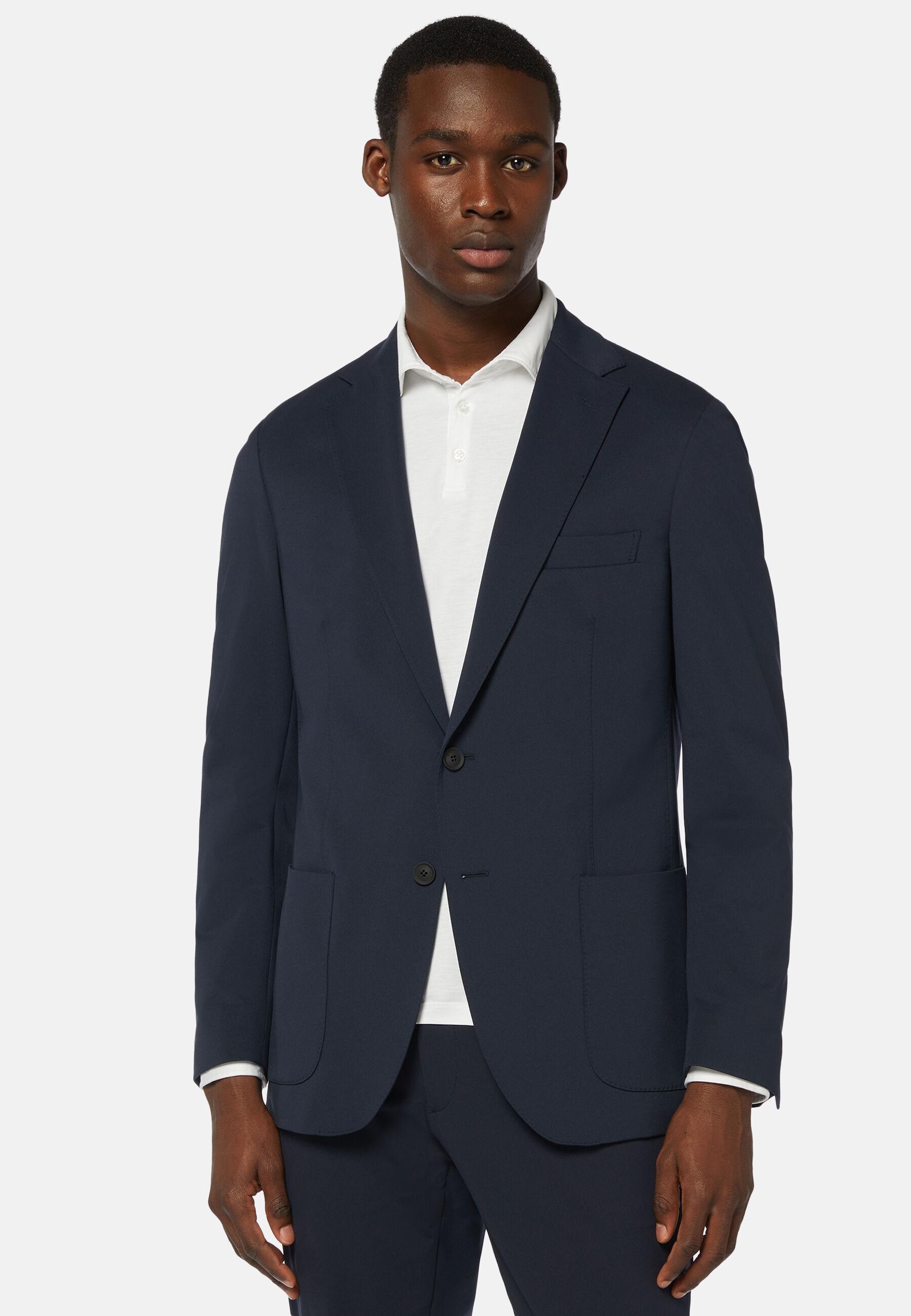 Blazer in Navy Nylon Stretch B-Tech, Navy blue, medium