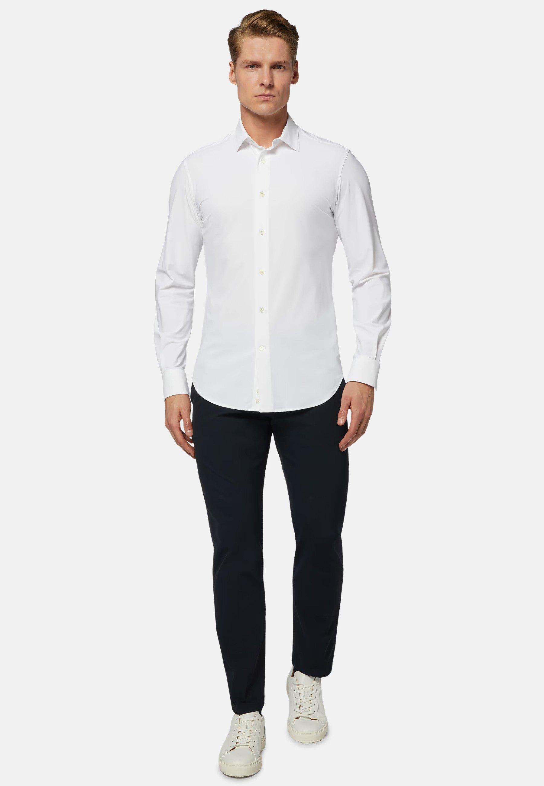 White Stretch Nylon Slim Fit Shirt, , medium