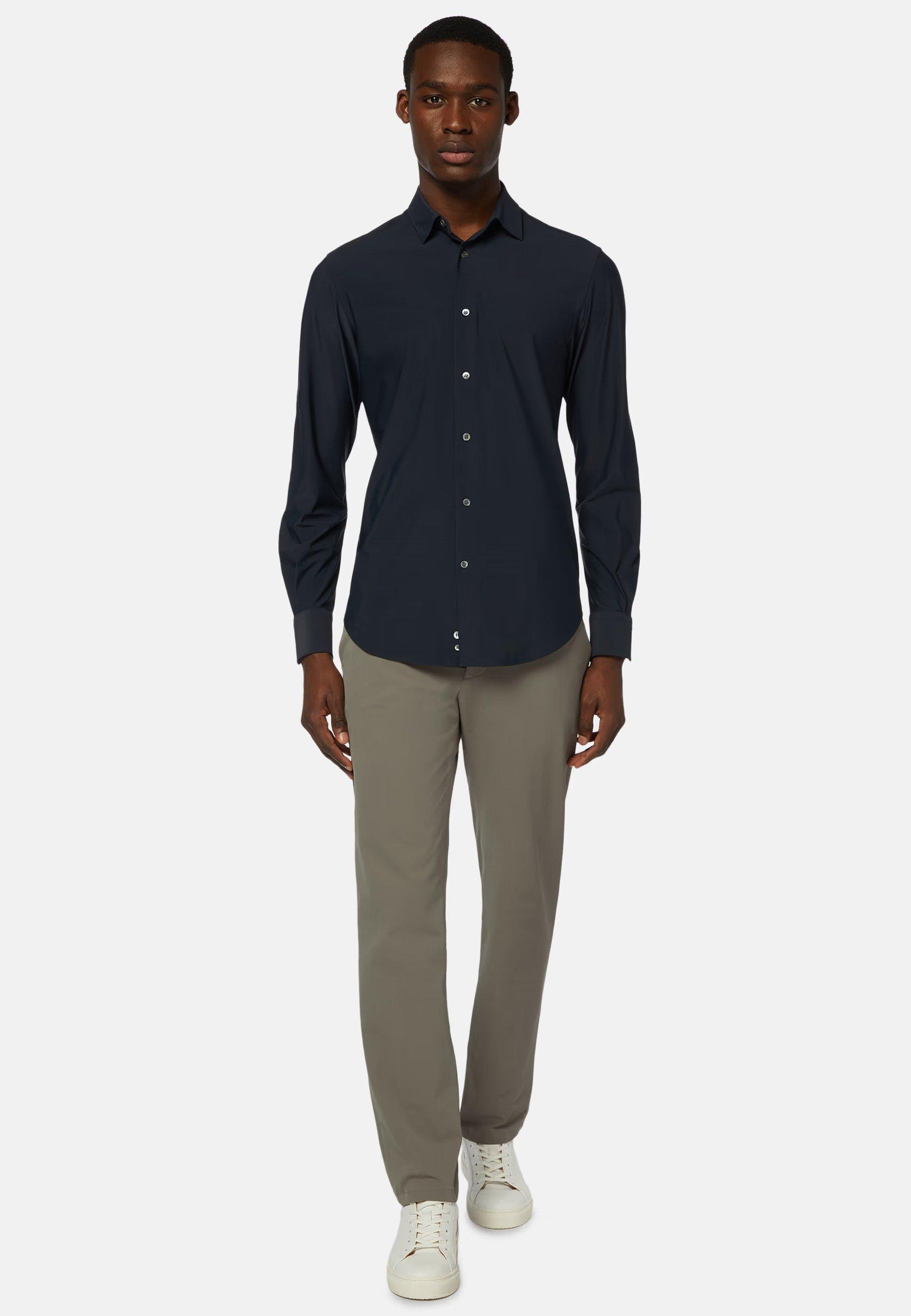 Navy Stretch Nylon Slim Fit Shirt, , large image number 0