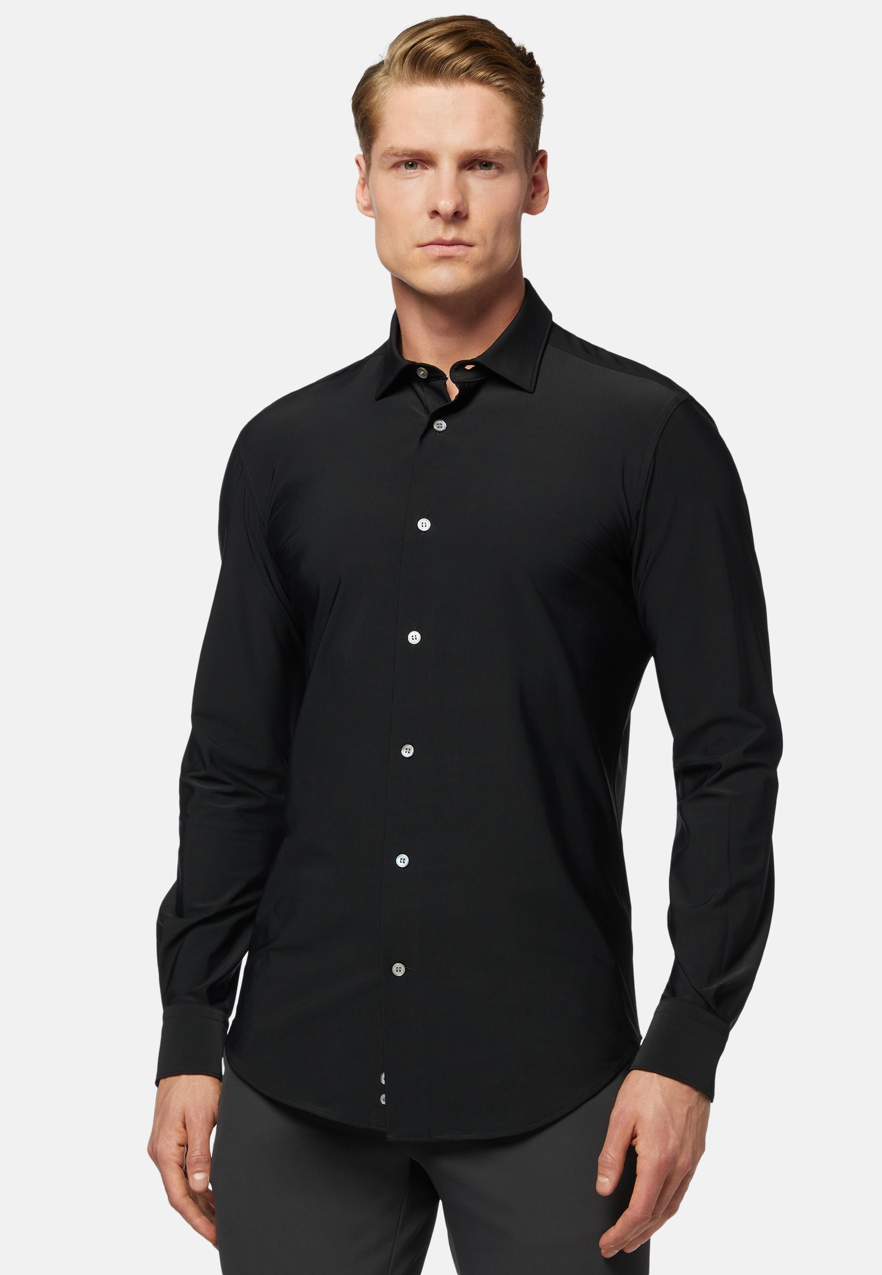 Black Stretch Nylon Slim Fit Shirt, , medium