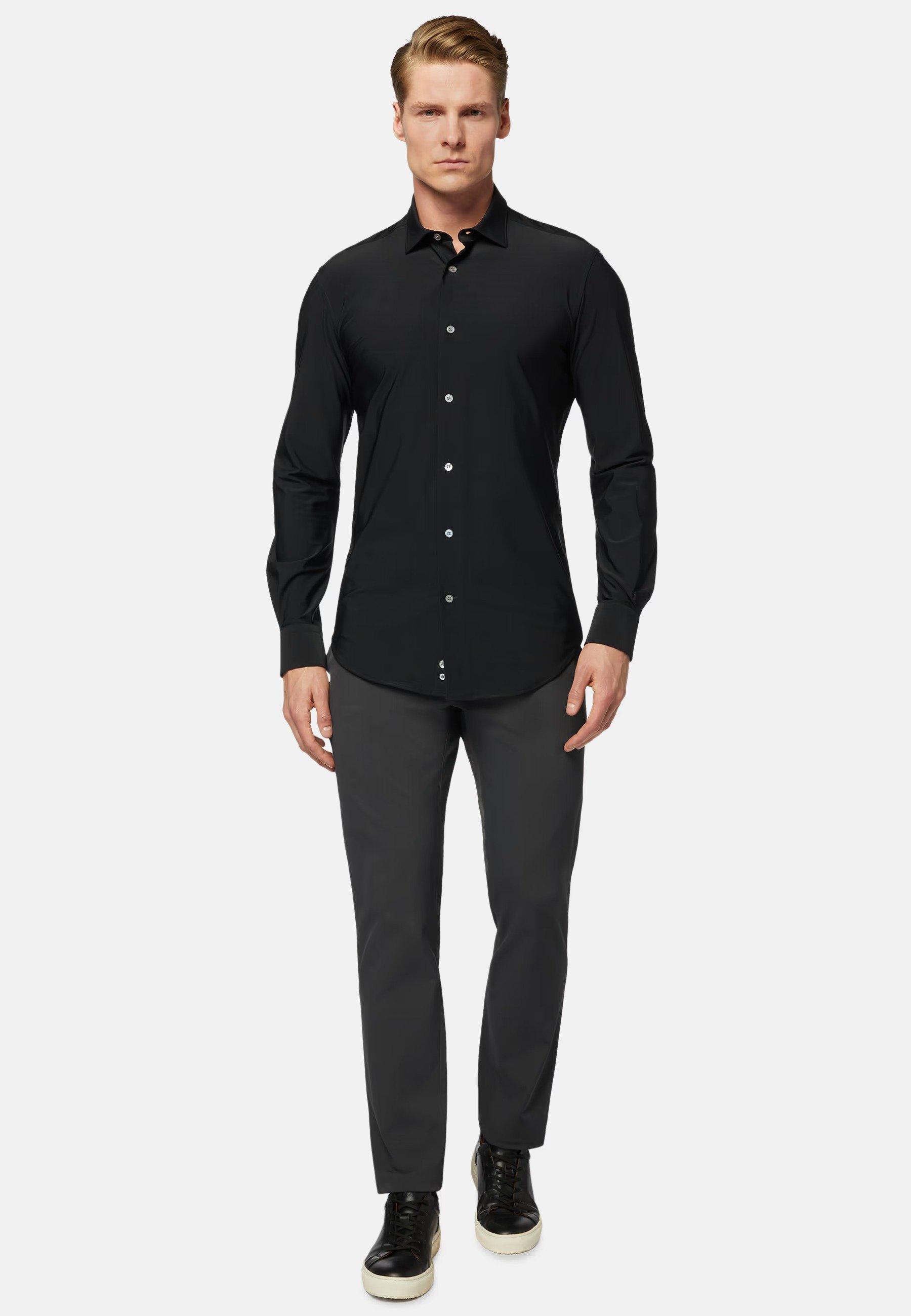 Black Stretch Nylon Slim Fit Shirt, , large image number 1