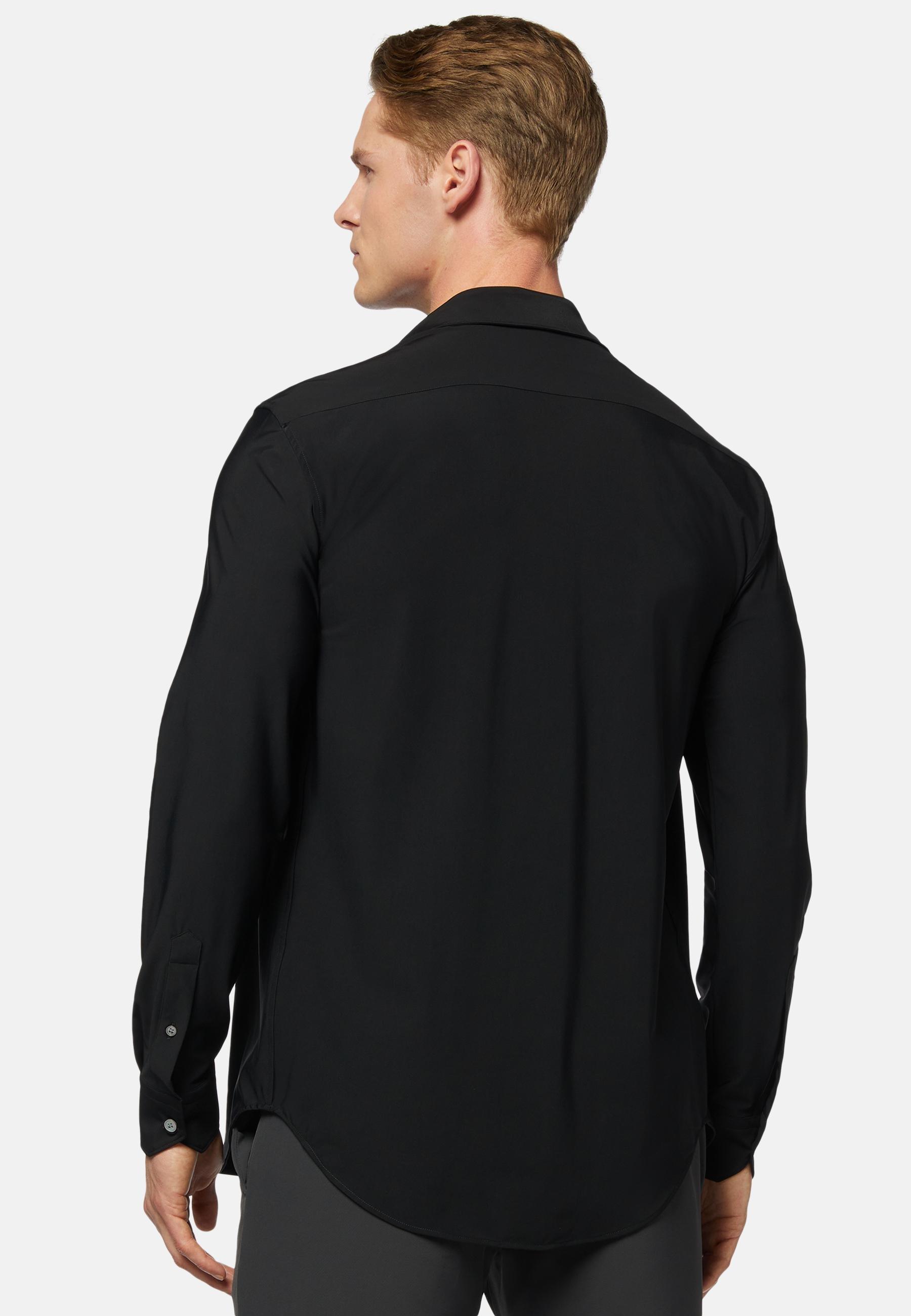 Shirt in Black Stretch Nylon Slim Fit, Black, Black, large image number 5