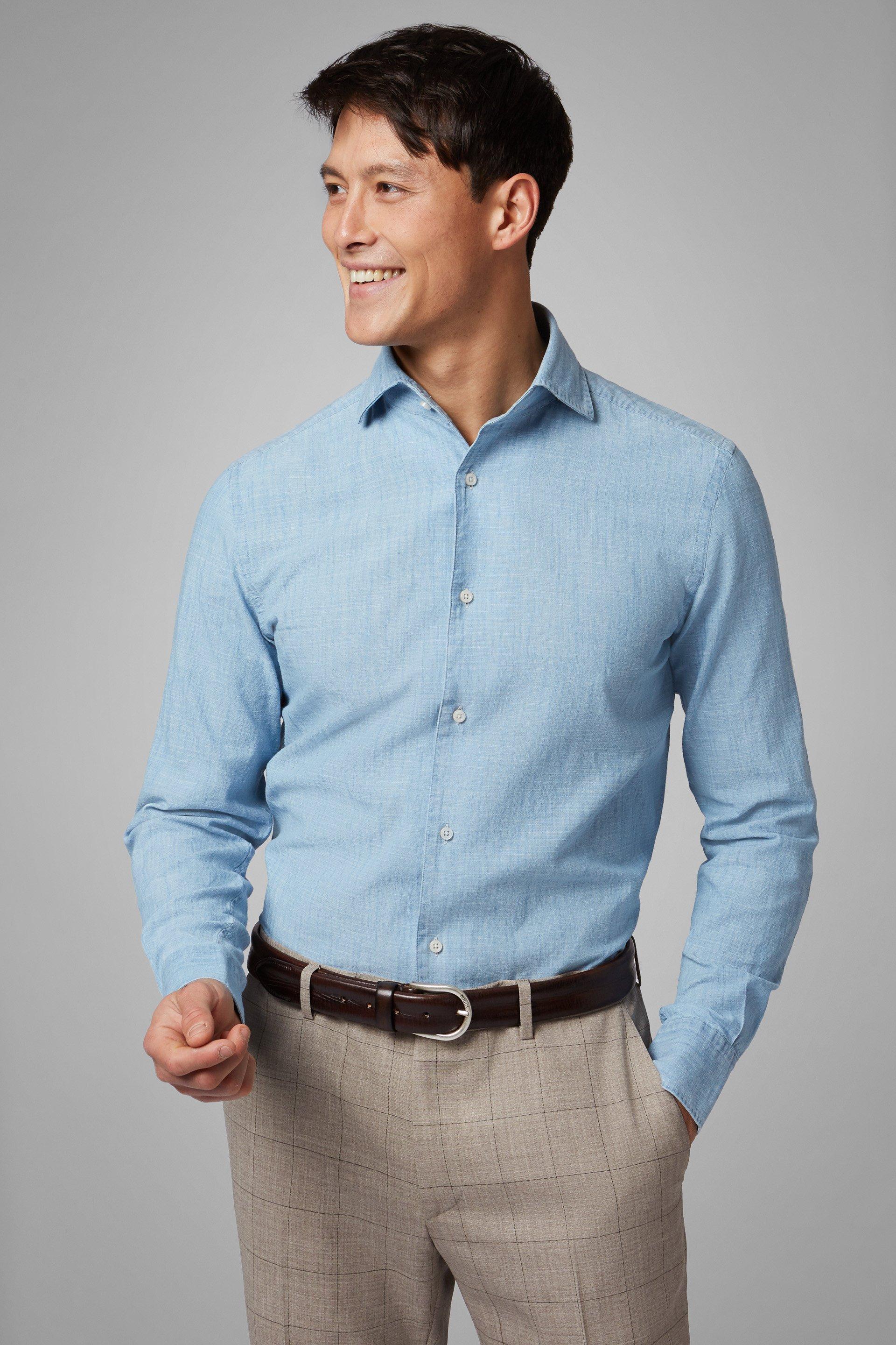 Denim Shirt With Cuban Collar, , large image number 0
