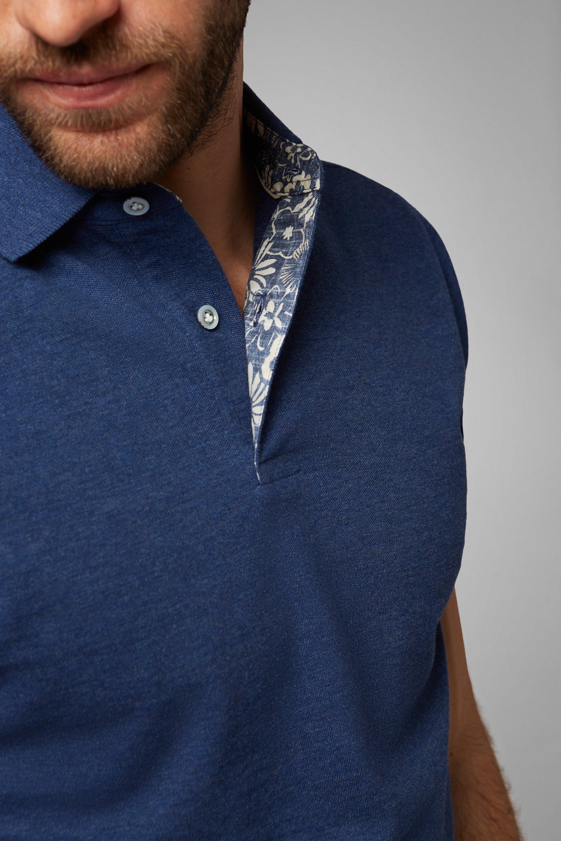 Blue Cotton Slim Pique Polo Shirt, Denim, large image number 1