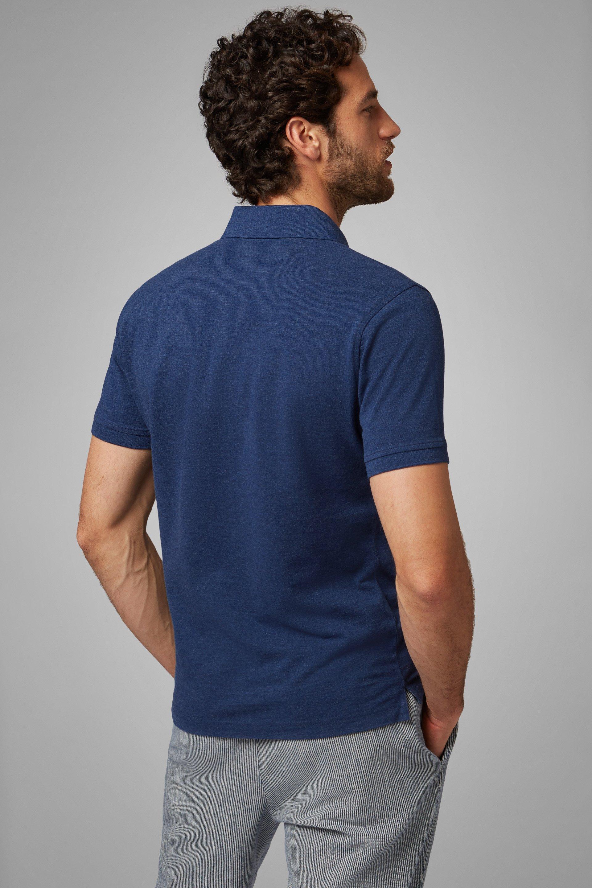 Blue Cotton Slim Pique Polo Shirt, Denim, large image number 2