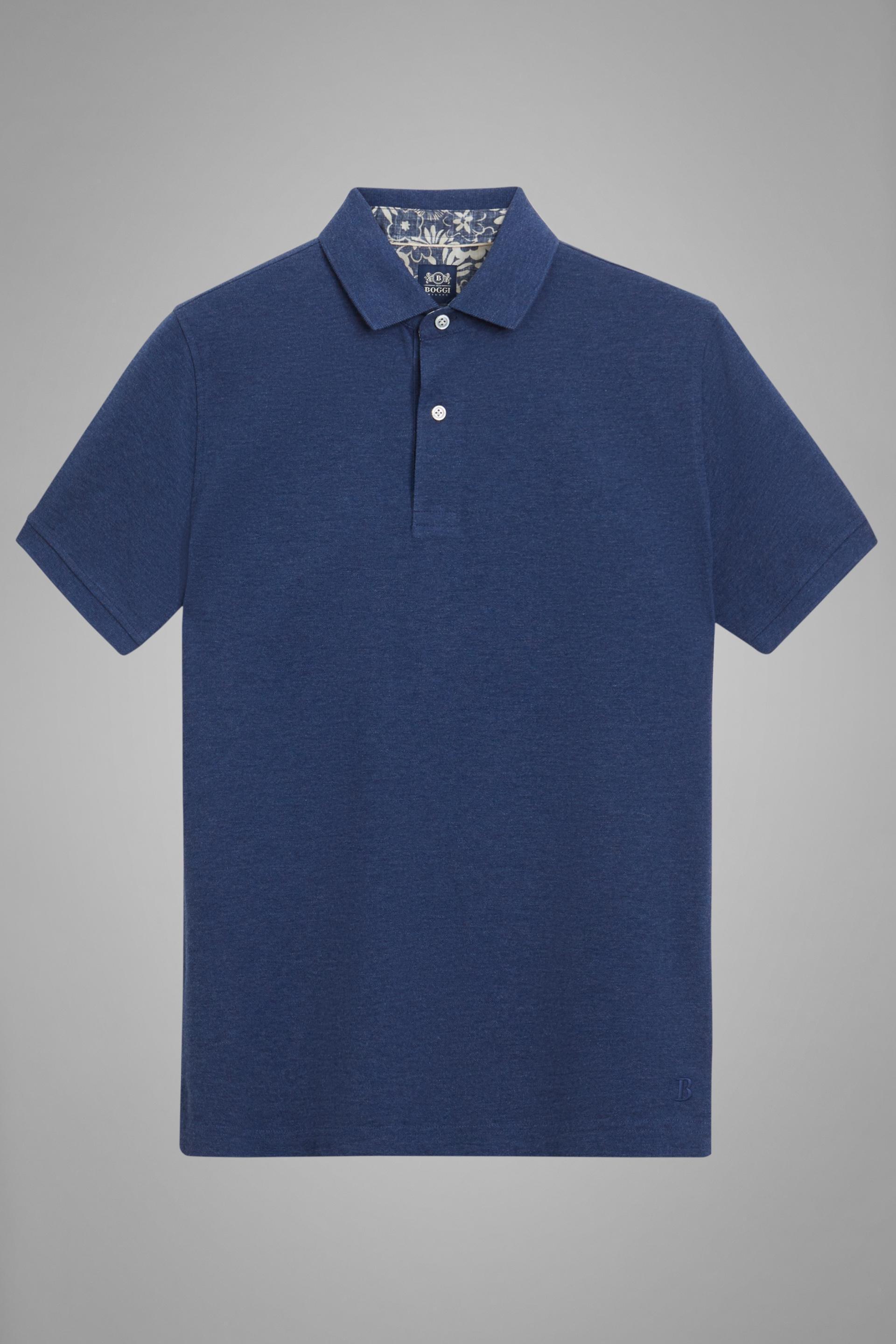 Blue Cotton Slim Pique Polo Shirt, Denim, large image number 5