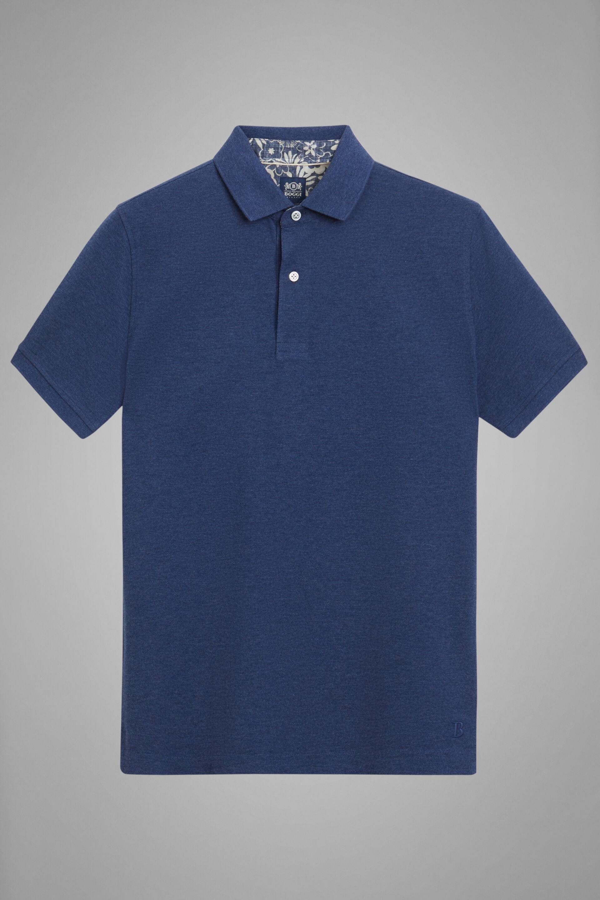 Blue Cotton Slim Pique Polo Shirt, Denim, large image number 6