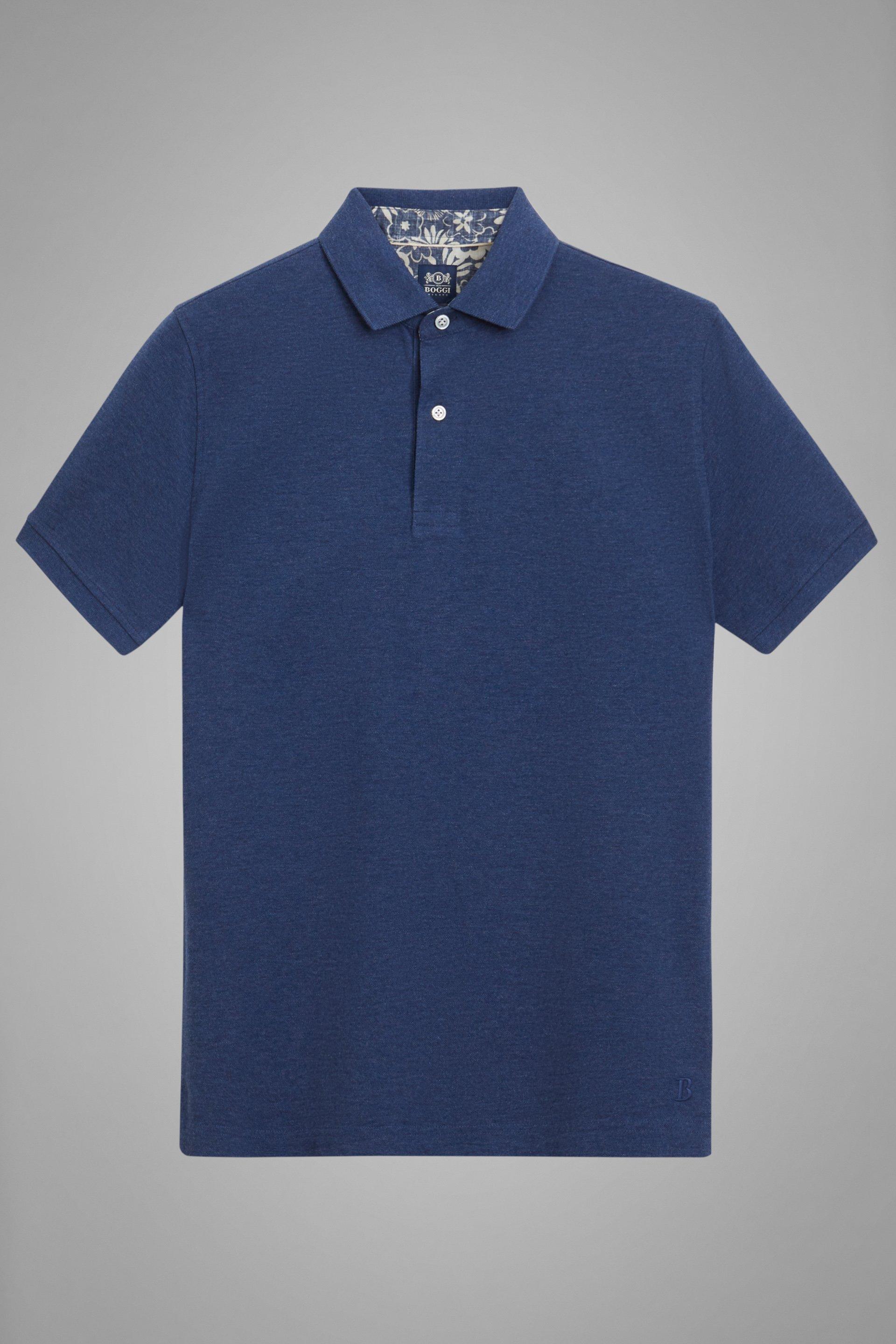 Blue Cotton Slim Pique Polo Shirt, Denim, large image number 7