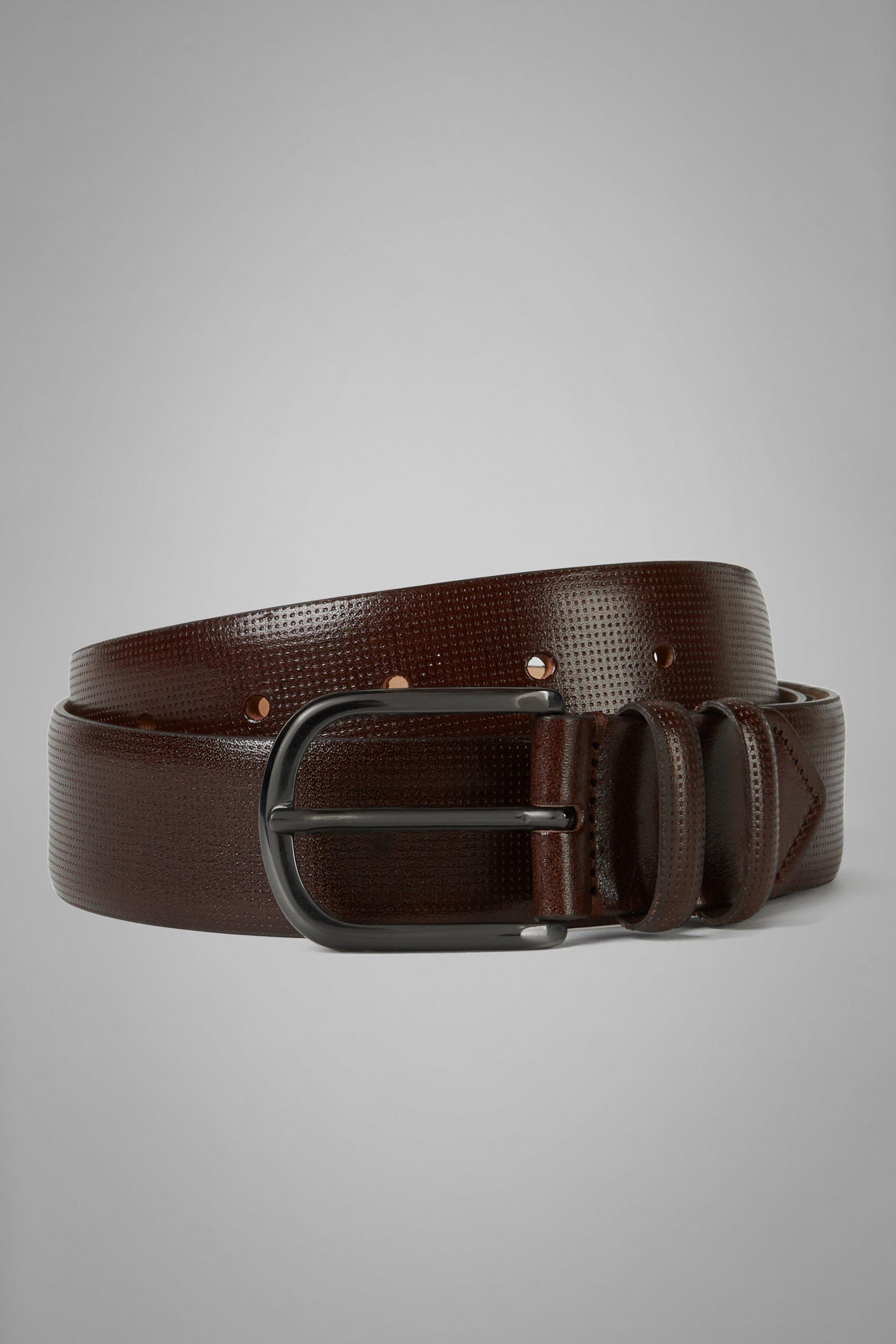 Brown Micro Perforated Leather Belt, Dark brown, large image number 0