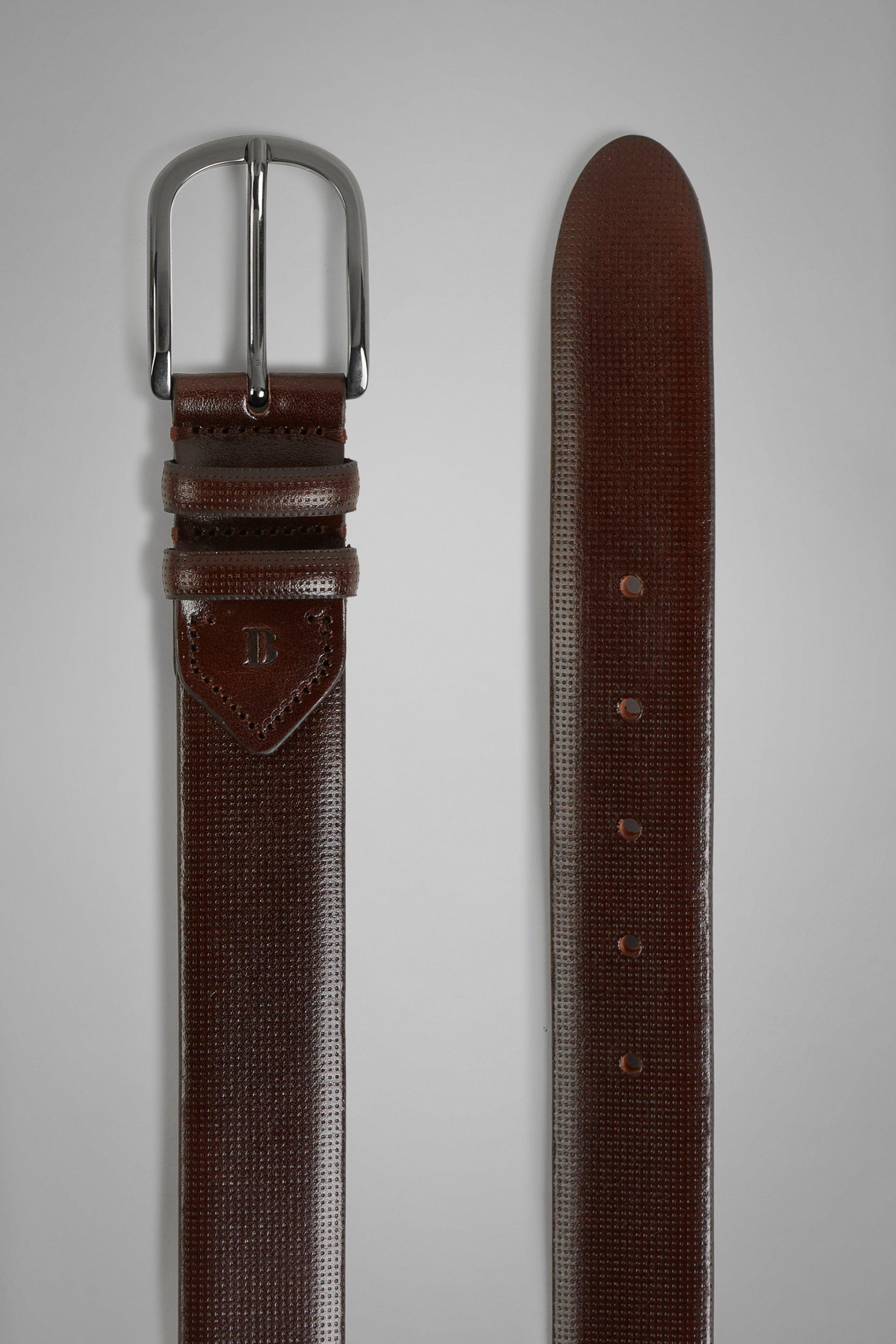 Brown Micro Perforated Leather Belt, Dark brown, large image number 2
