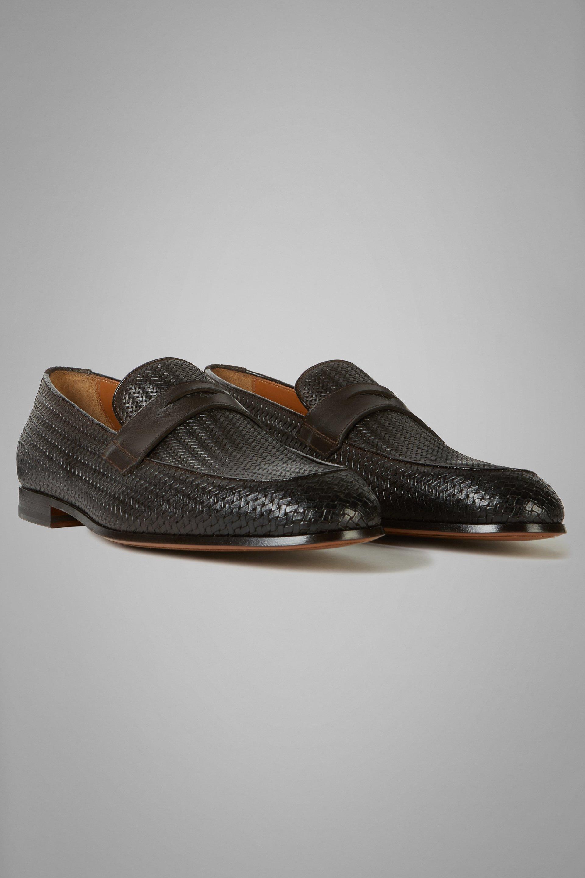 Brown Woven Leather Loafers, , large image number 1