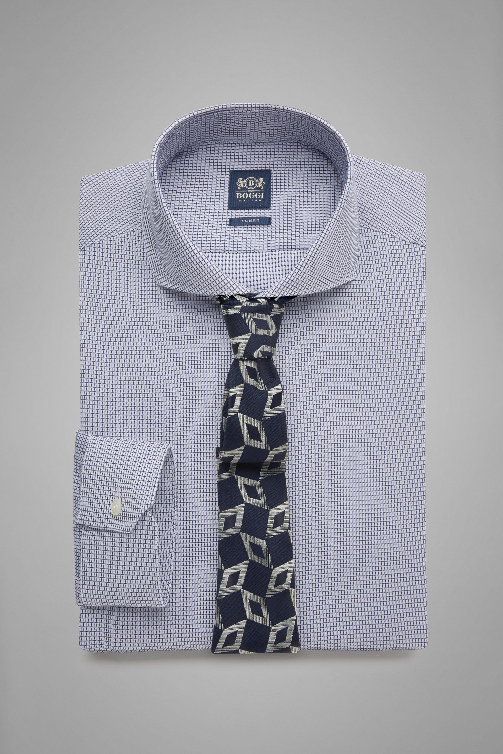 Blue Slim Fit Blue Shirt With Naples Collar, Blue, medium