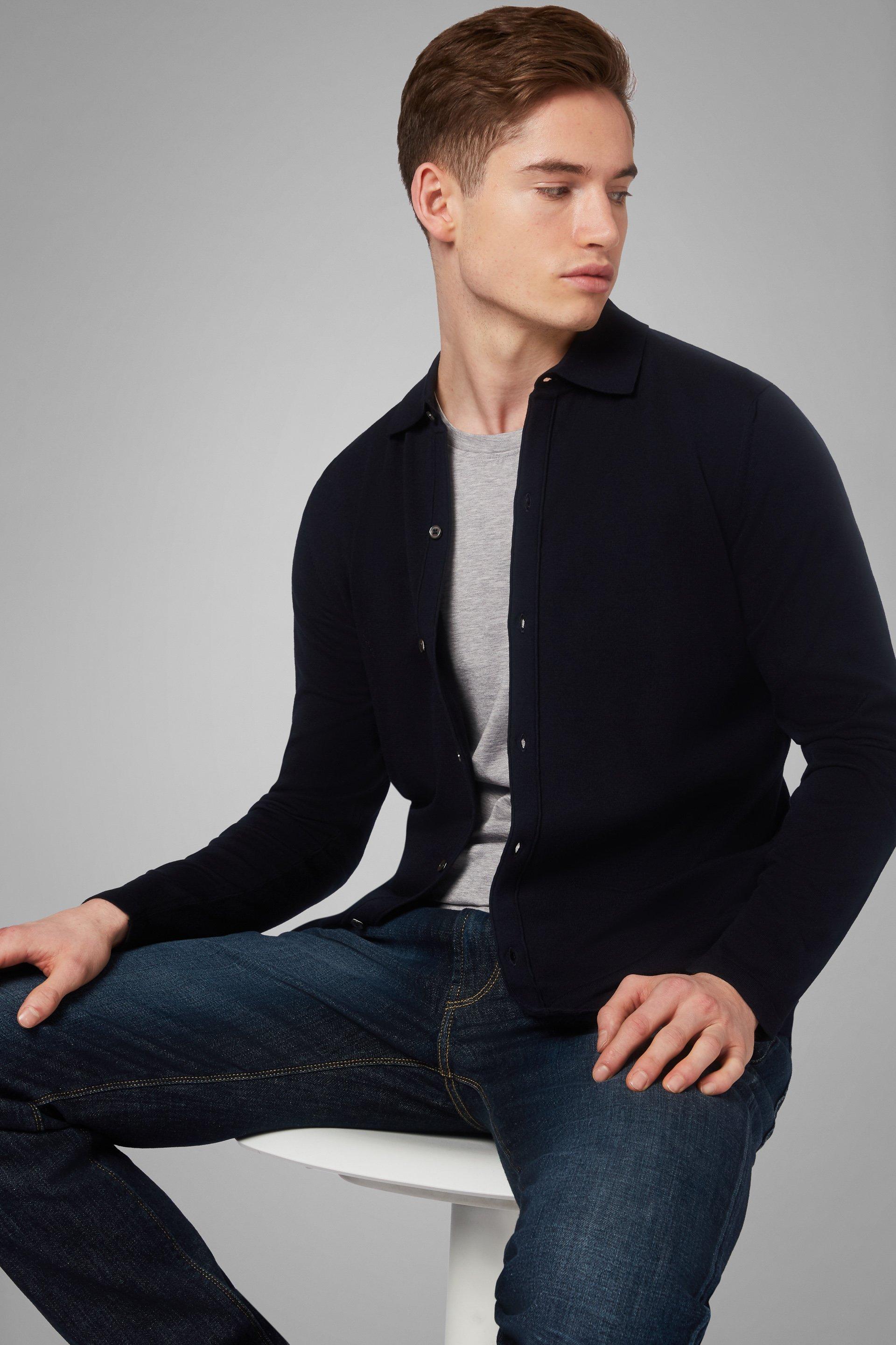 Navy Cotton Crepe Shirt Jumper, , large image number 0